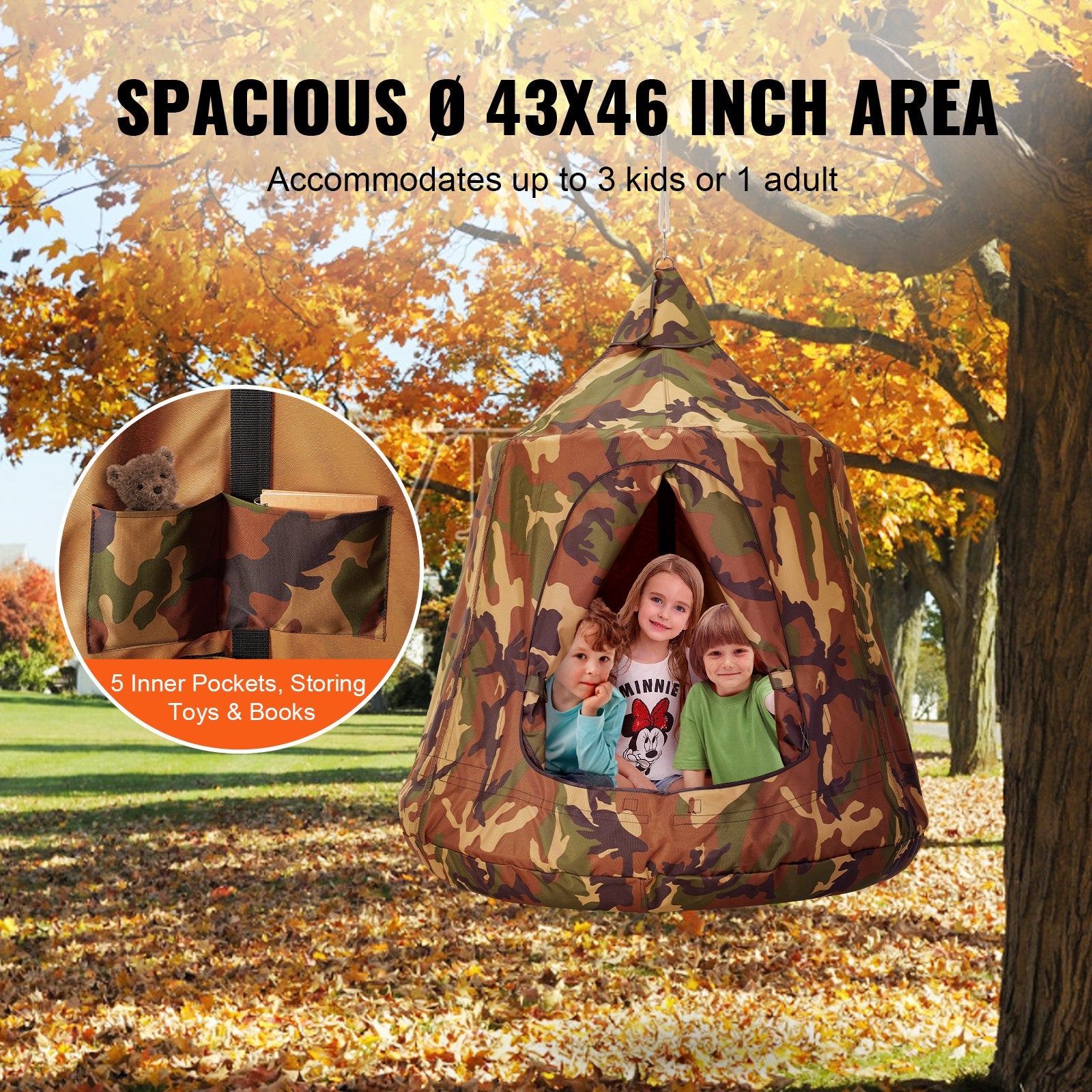 Tree Tent Hanging 330lb Swing with LED Lights Inflatable Base Ceiling Pod
