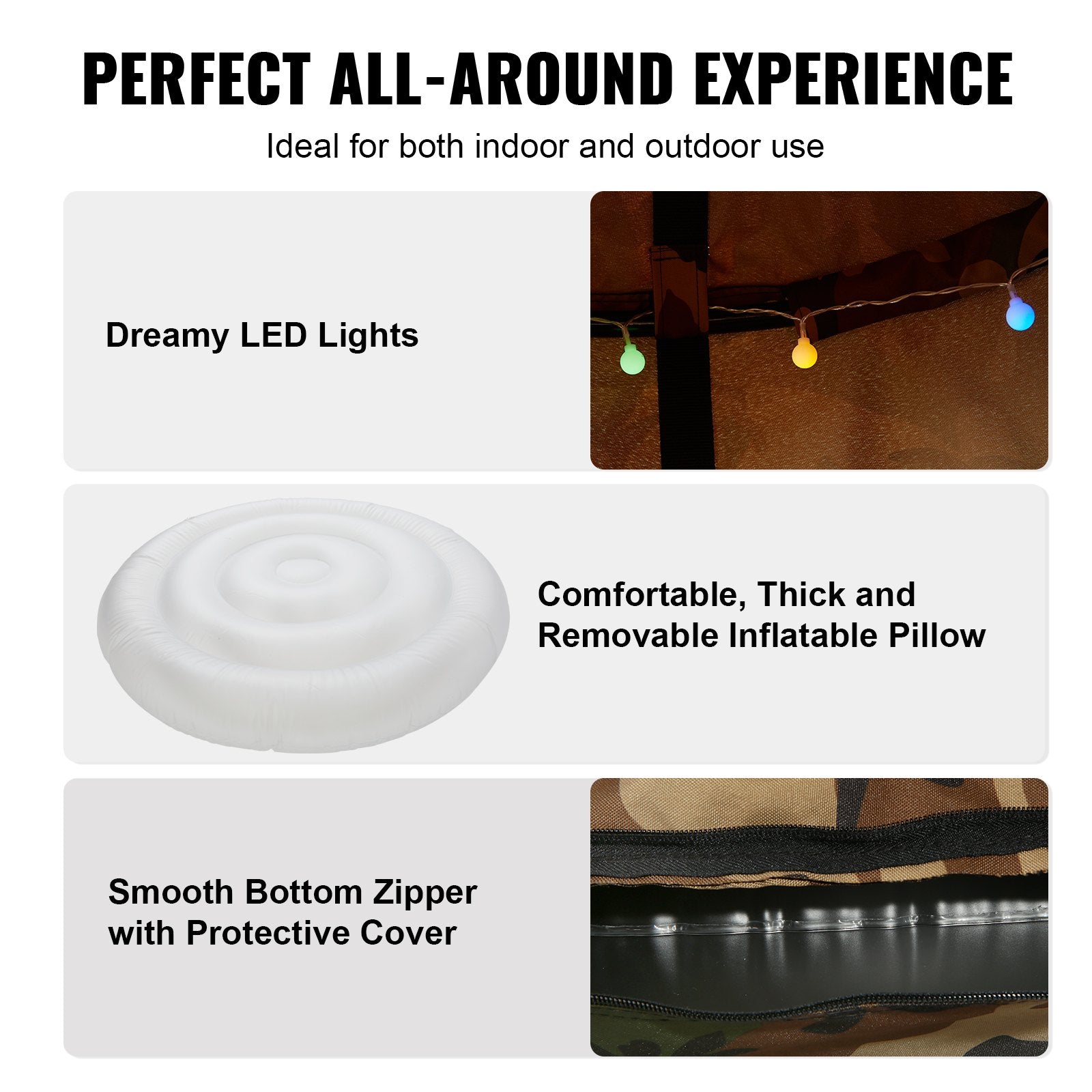 Tree Tent Hanging 330lb Swing with LED Lights Inflatable Base Ceiling Pod