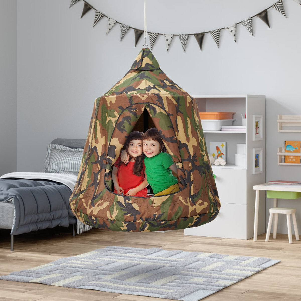 Tree Tent Hanging 330lb Swing with LED Lights Inflatable Base Ceiling Pod