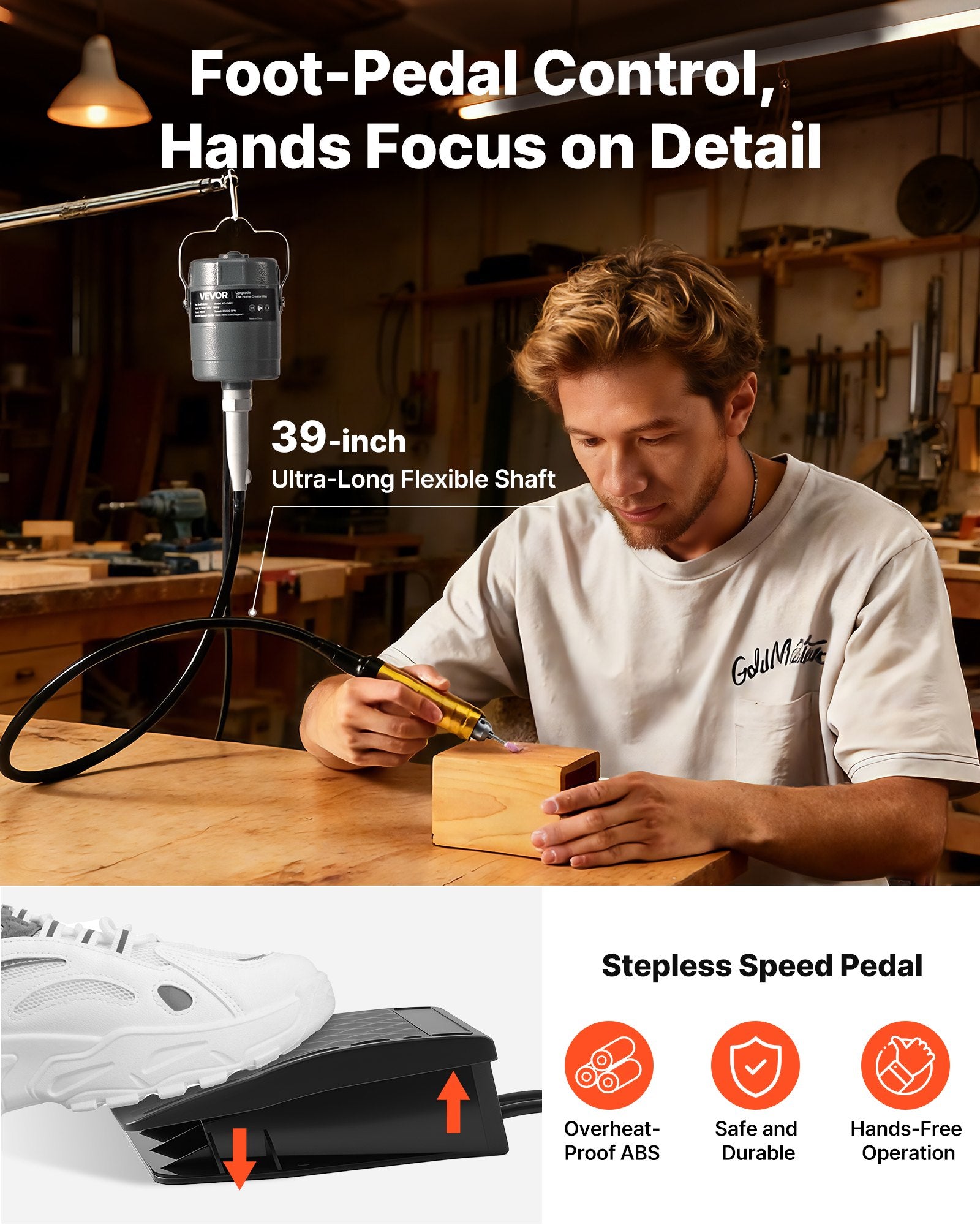 Flex Shaft Grinder 780W 25000RPM Electric with Foot Pedal 112PCS Accessory Kit