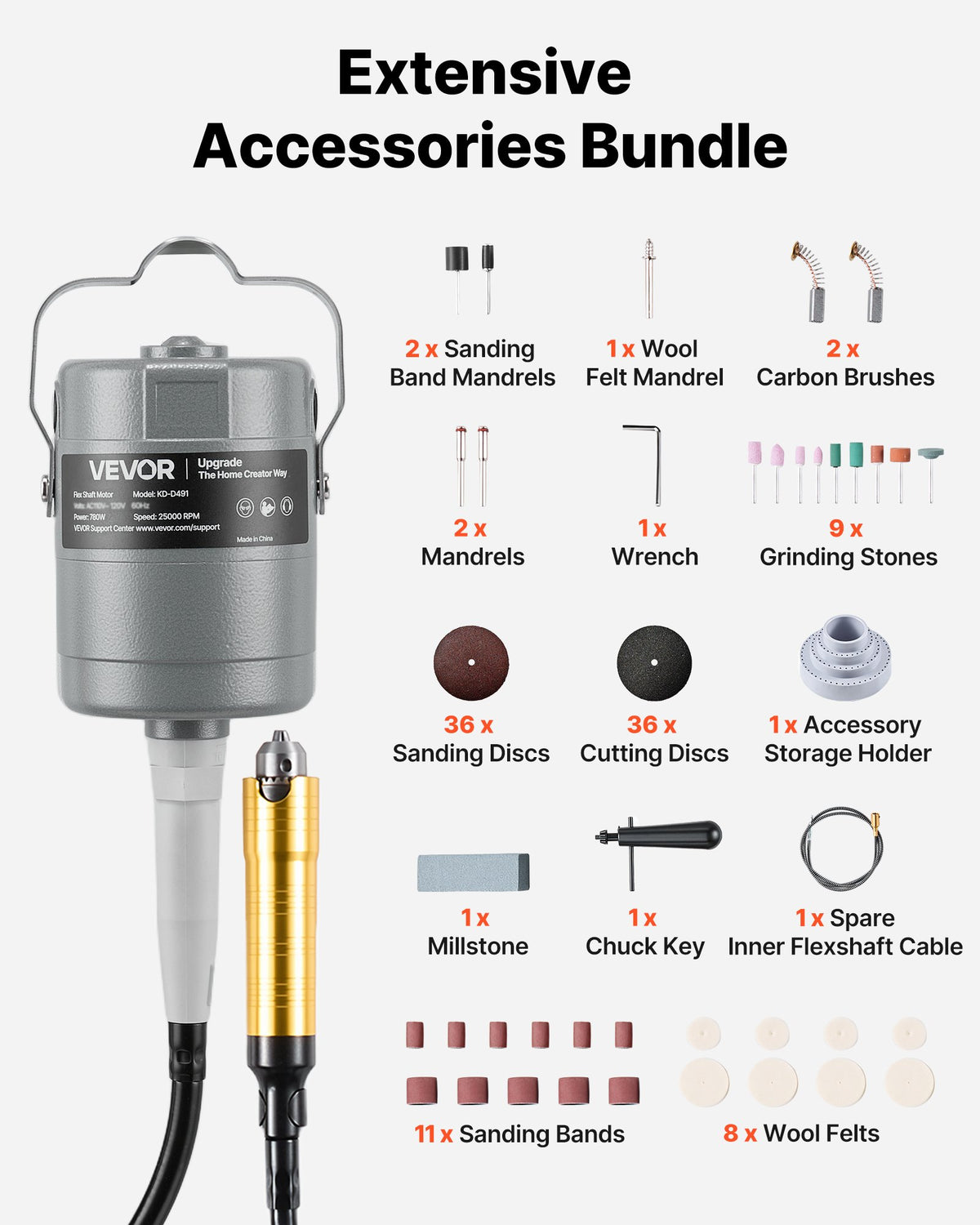 Flex Shaft Grinder 780W 25000RPM Electric with Foot Pedal 112PCS Accessory Kit