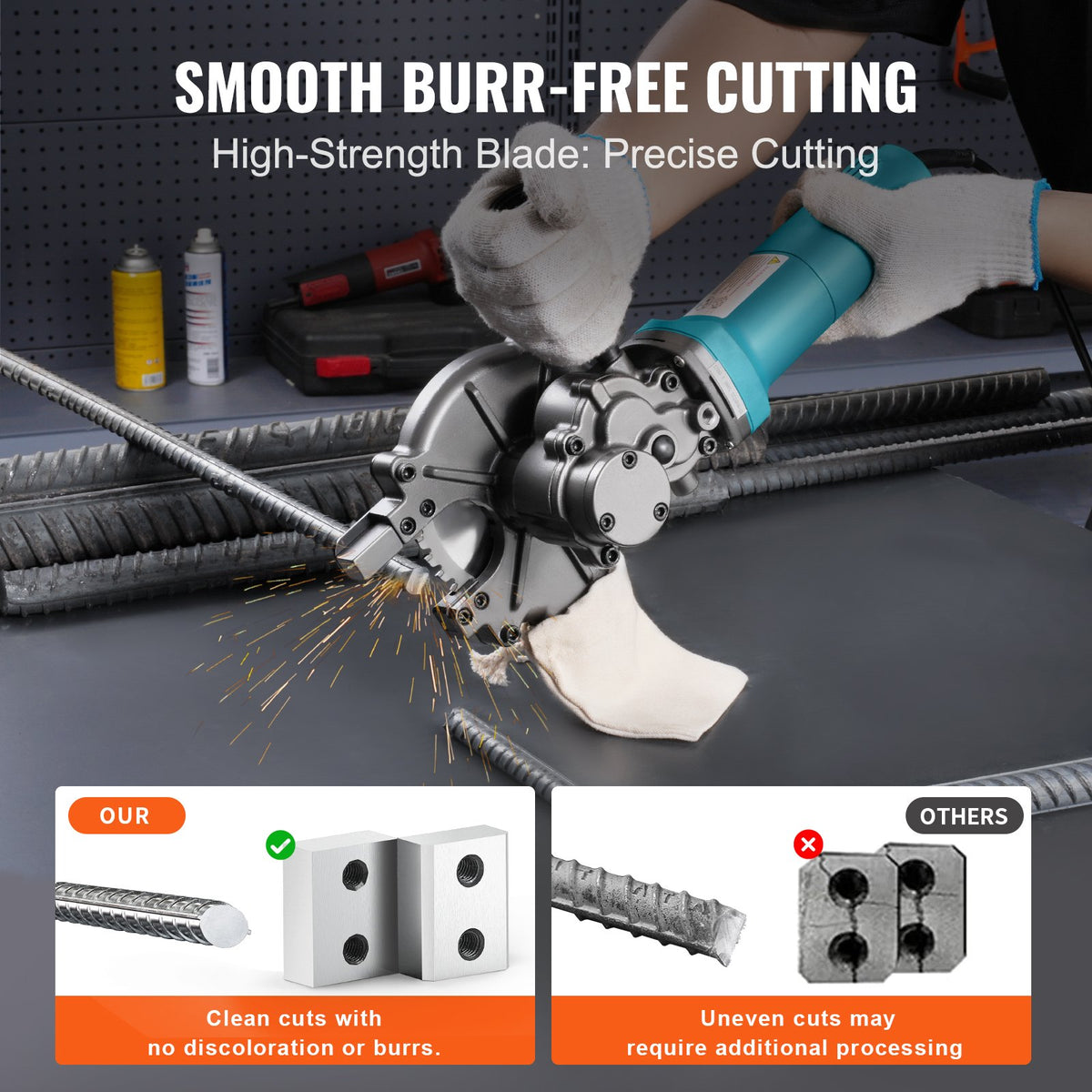 Electric Rebar Cutter 1100W Cuts 4-40mm 3/2 inch SteelConcrete RD-10 with Handle