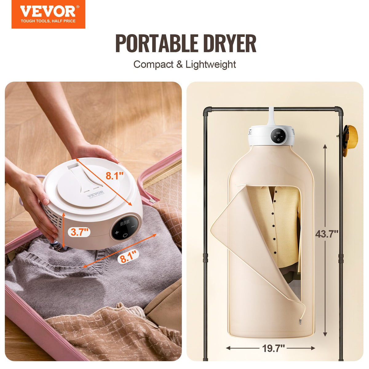 Portable Clothes Dryer Foldable Mini Dryer with Bag PTC Heating 600W