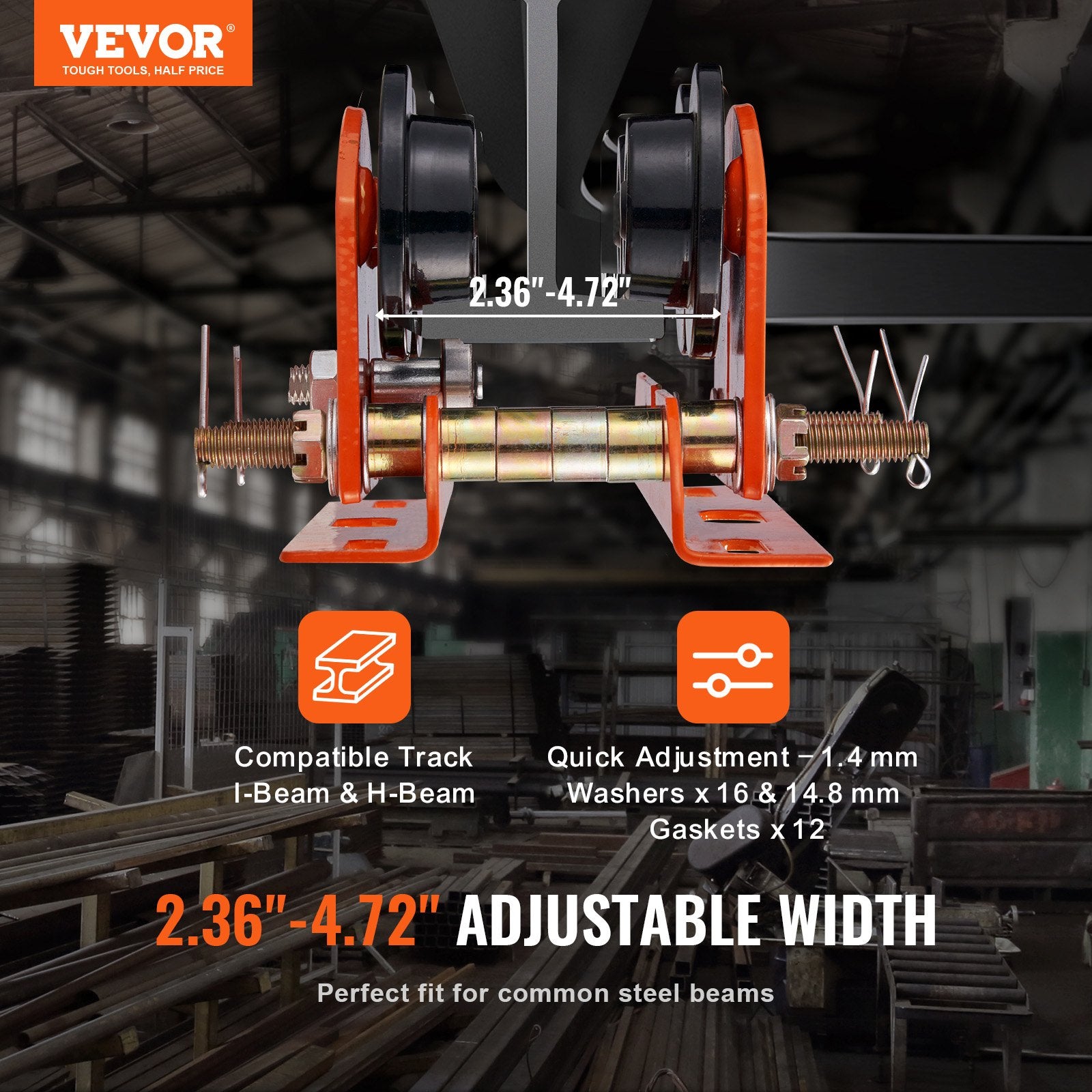 Electric Hoist Manual Trolley 0.5 Ton Push Beam Dual Wheels Adjustable