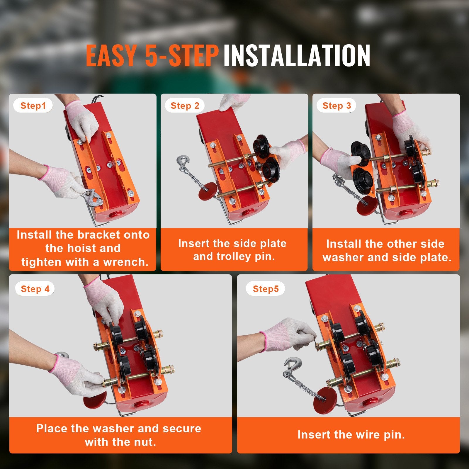 Electric Hoist Manual Trolley 0.5 Ton Push Beam Dual Wheels Adjustable