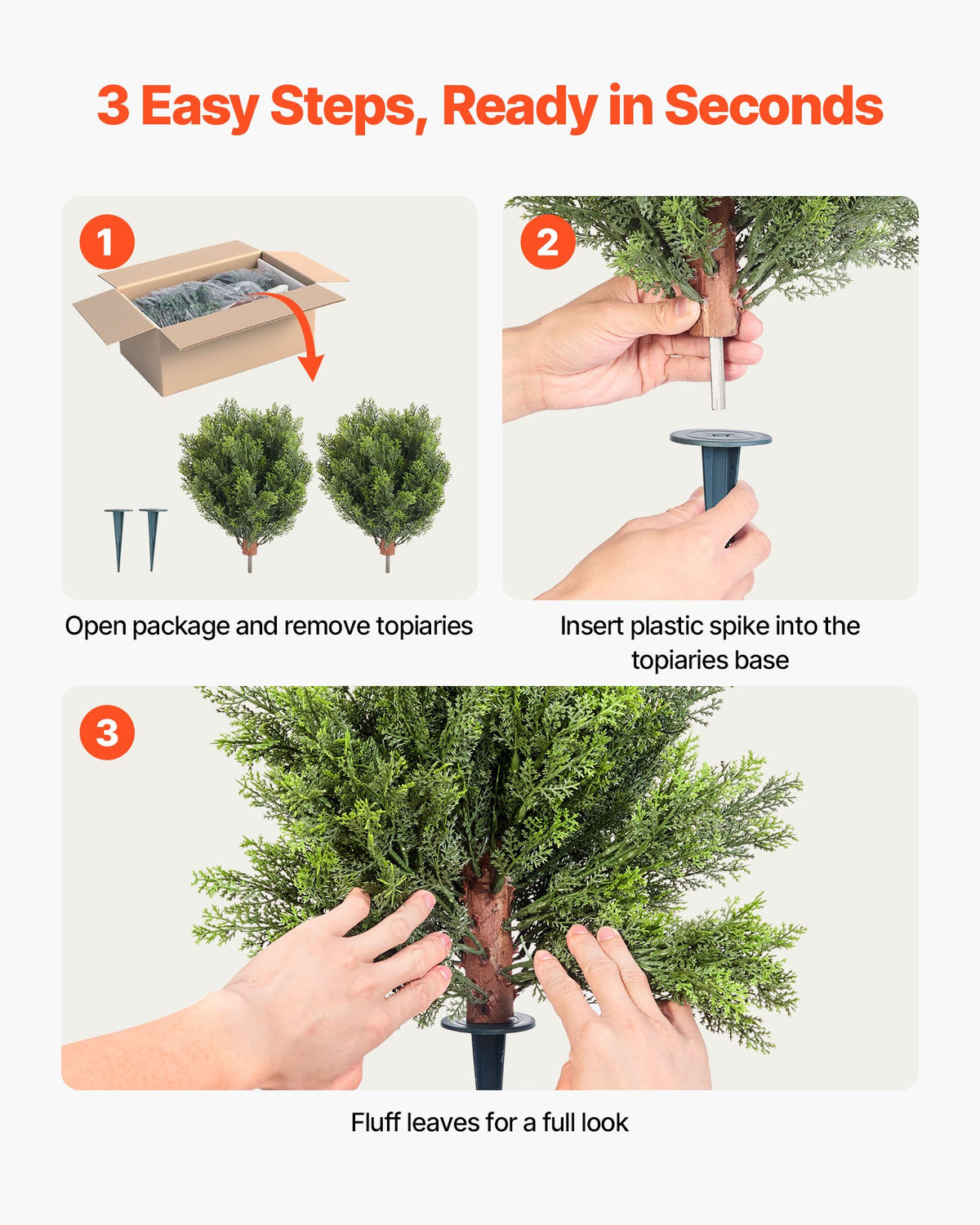Artificial Topiary Cypress Trees 2-Pack 406mm Faux Shrubs with Ground Spike