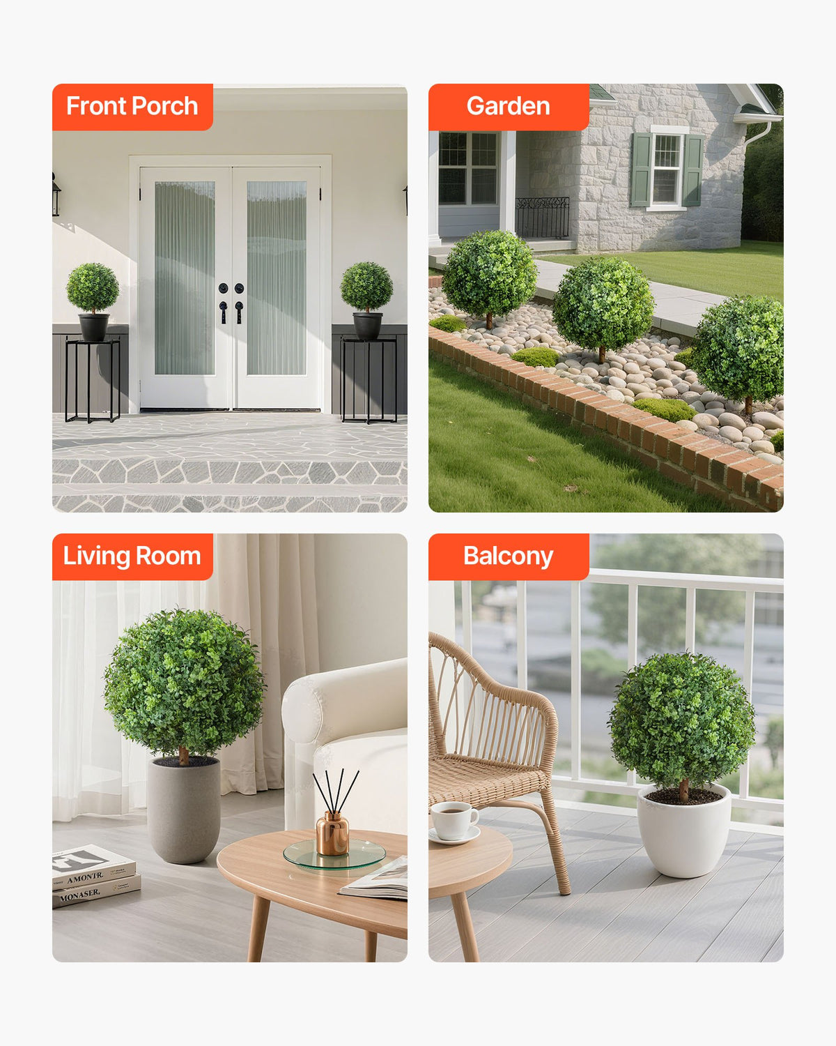 Artificial Topiary Boxwood Trees 2-Pack 559mm Faux Shrubs with Ground Spike