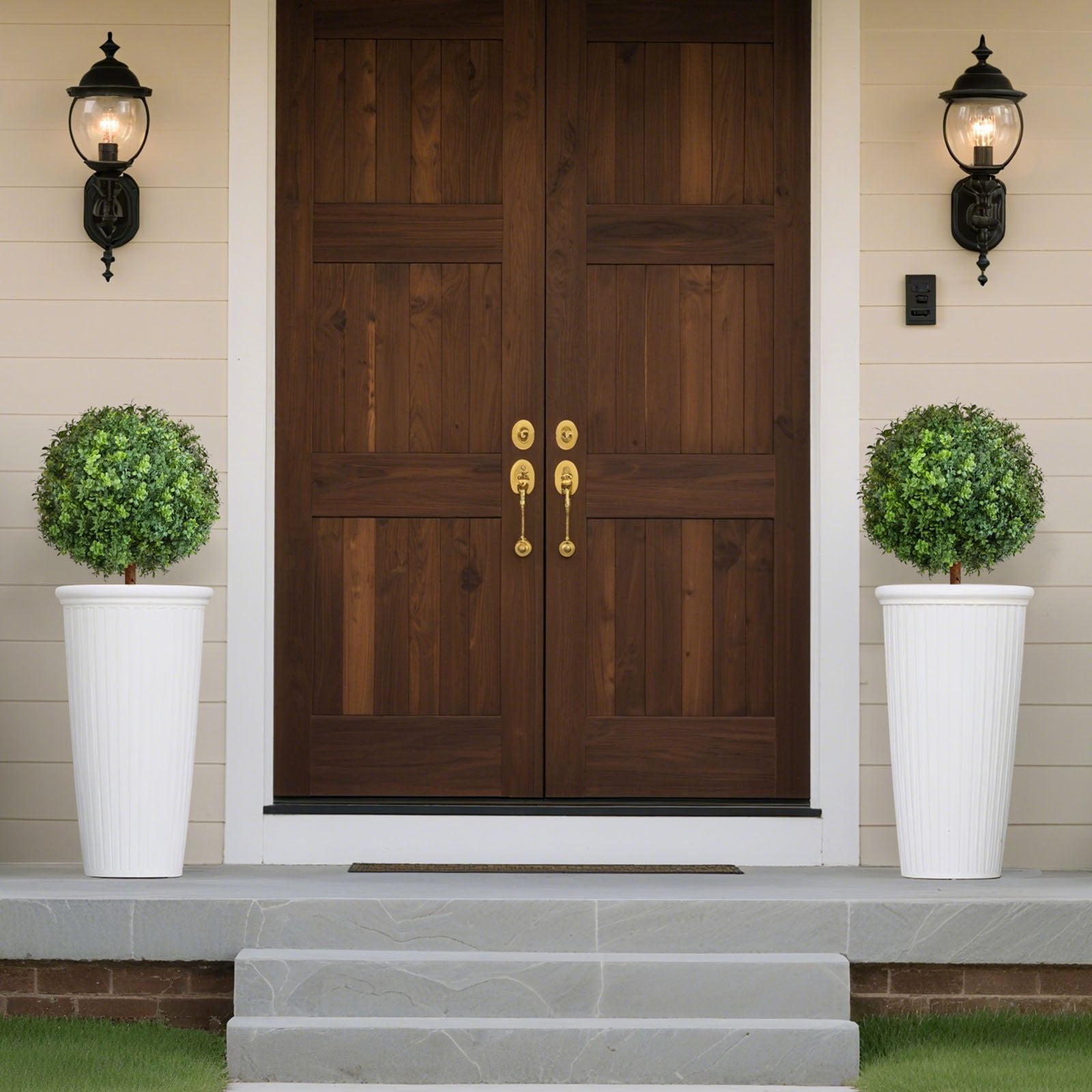 Artificial Topiary Boxwood Trees 2-Pack 559mm Faux Shrubs with Ground Spike