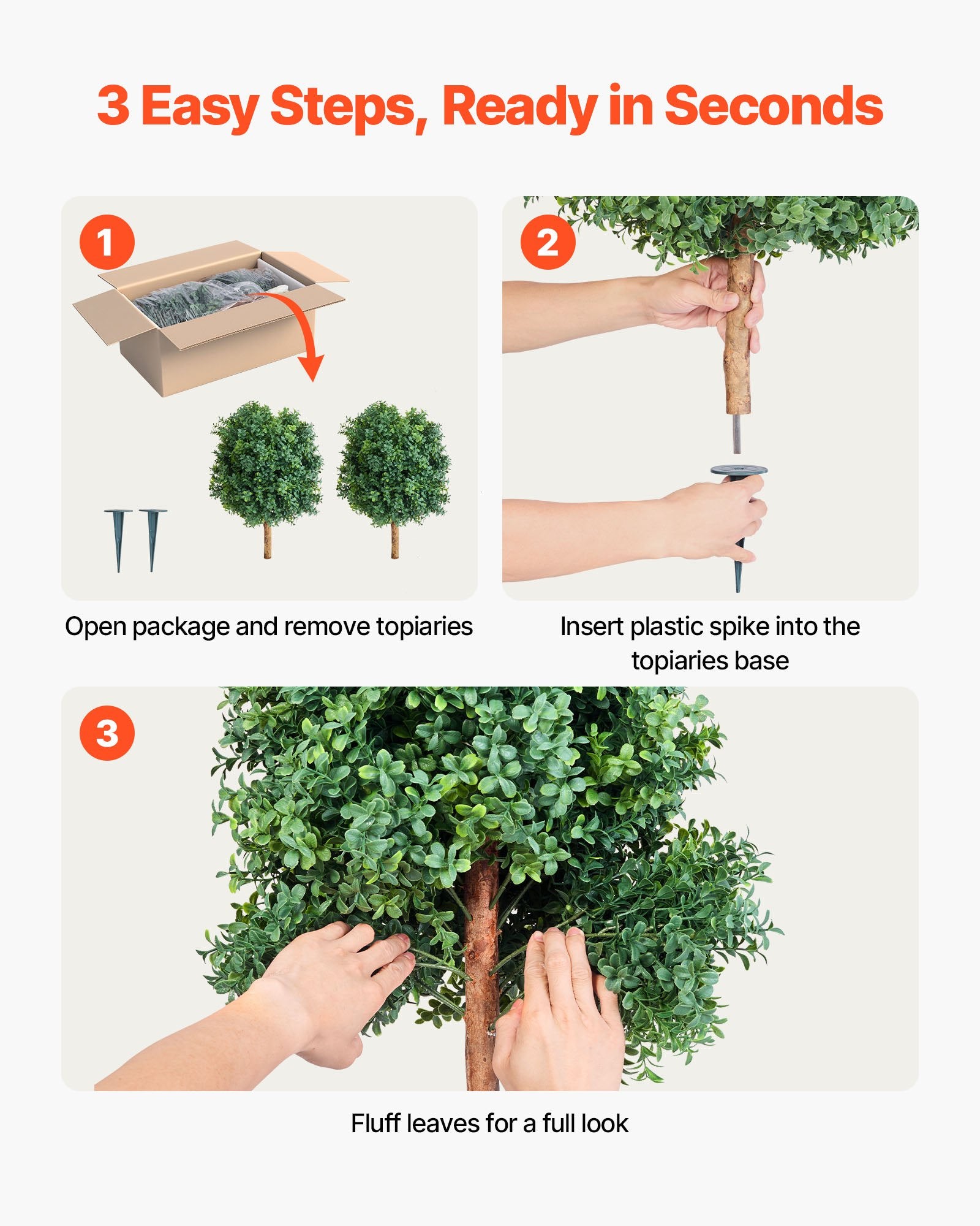 Artificial Topiary Boxwood Trees 2-Pack 686mm Faux Shrubs with Ground Spike