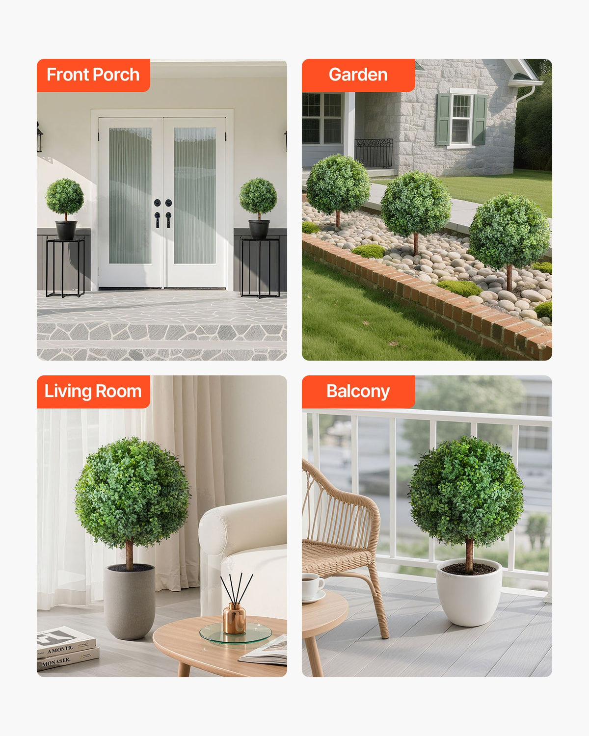 Artificial Topiary Boxwood Trees 2-Pack 686mm Faux Shrubs with Ground Spike