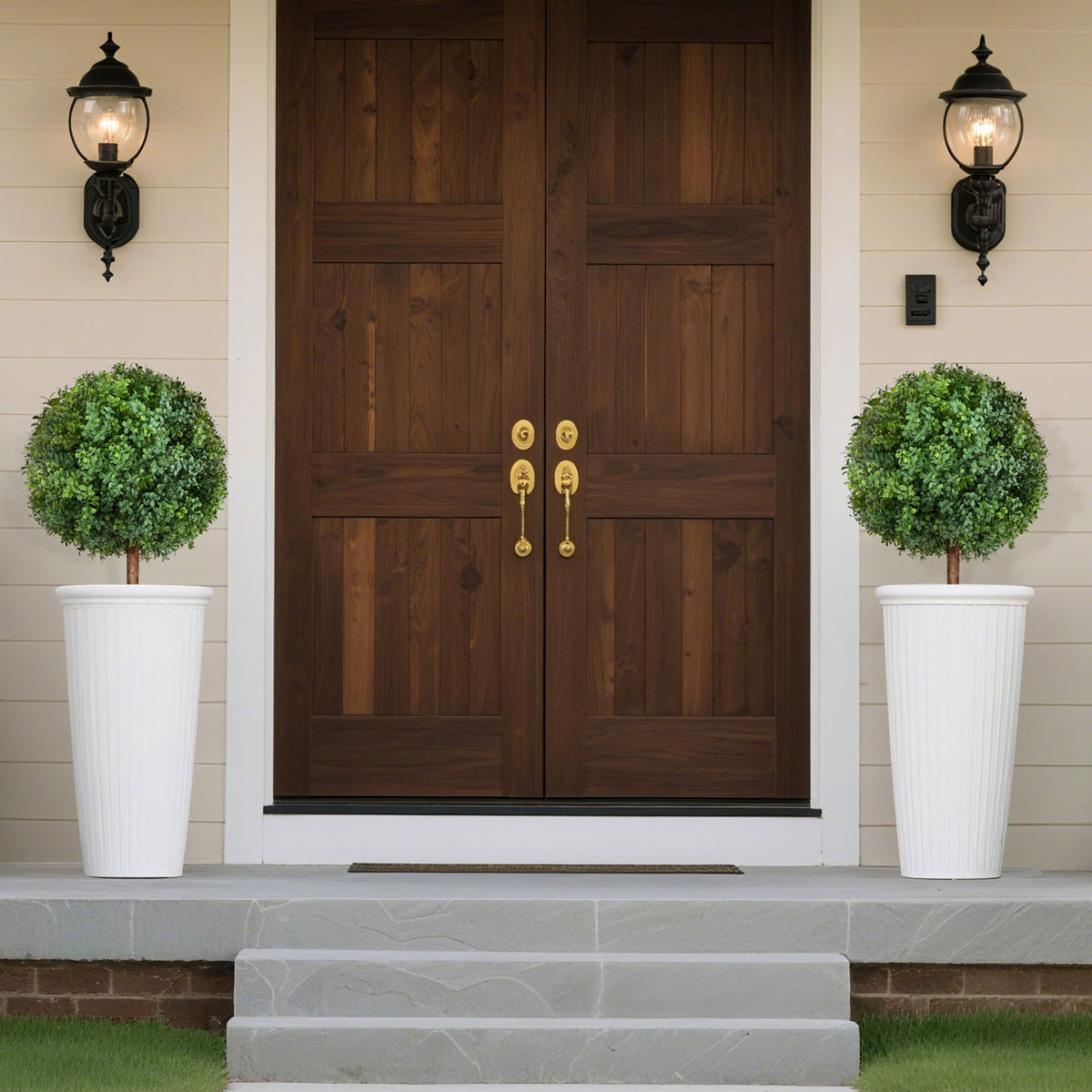 Artificial Topiary Boxwood Trees 2-Pack 686mm Faux Shrubs with Ground Spike
