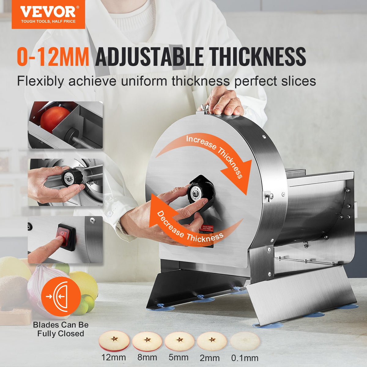 Electric Vegetable Slicer 0–12mm Adjustable Stainless Steel Food Cutter Machine