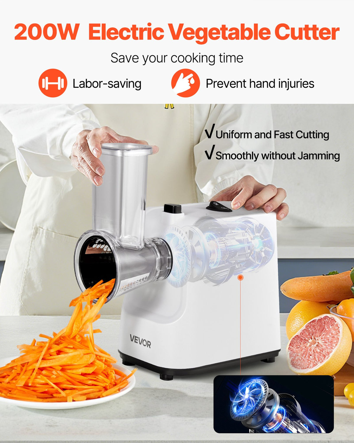 Electric Cheese Grater Salad Maker 200W Vegetable Slicer 5 Attachments
