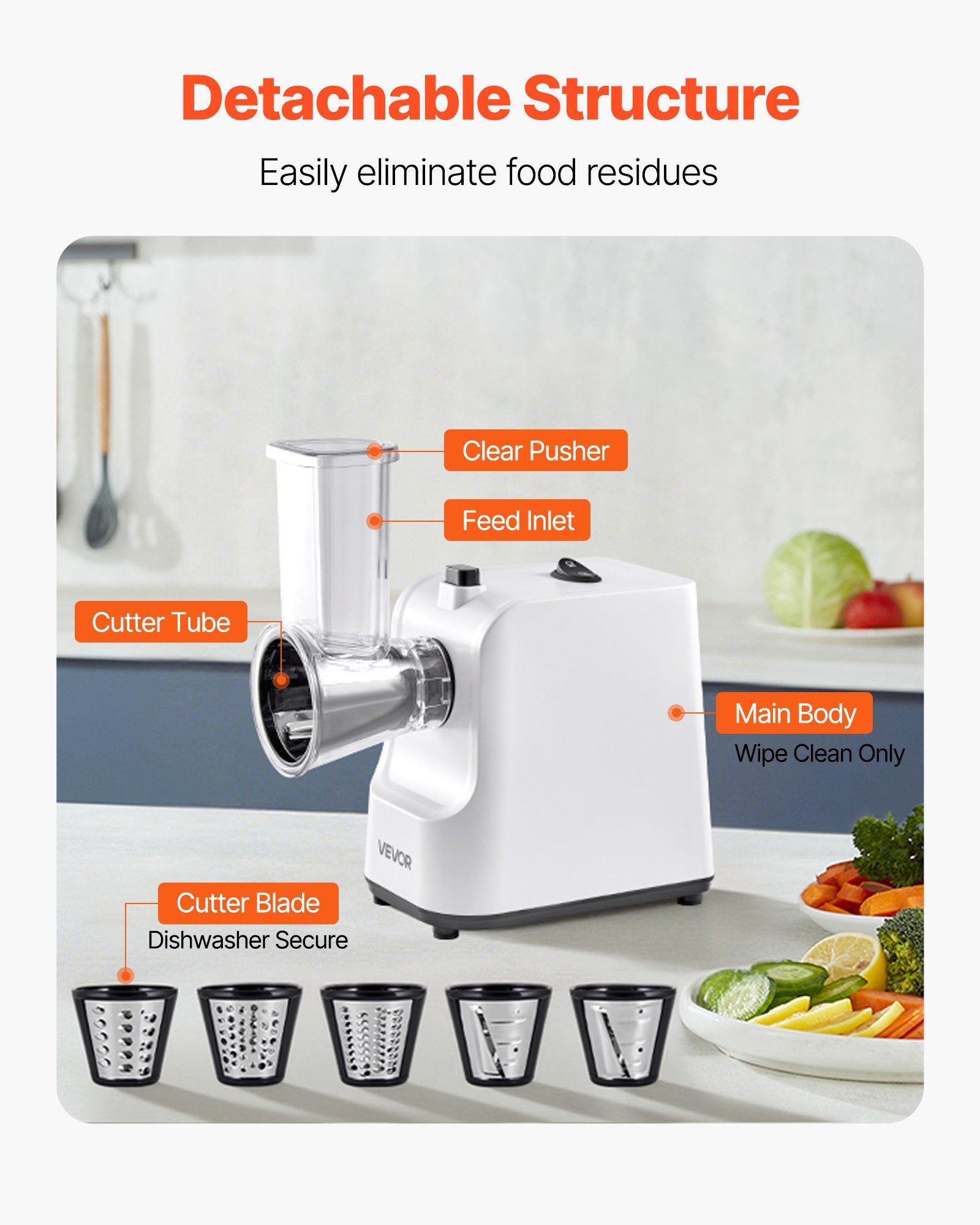 Electric Cheese Grater Salad Maker 200W Vegetable Slicer 5 Attachments