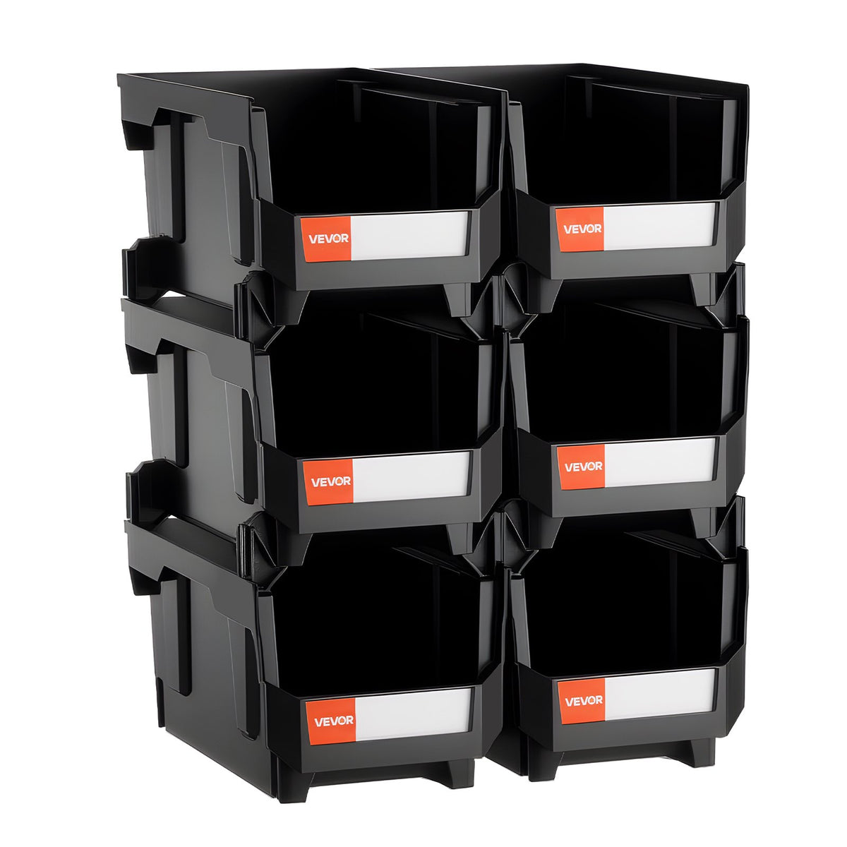 Plastic Stackable Storage Bins 6 Pack Black 37.7x21.5x18cm Containers