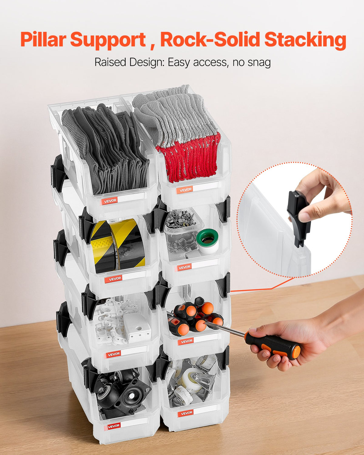 Plastic Stackable Storage Bins, 8 Pack 27.6x14x13 cm, Transparent Containers