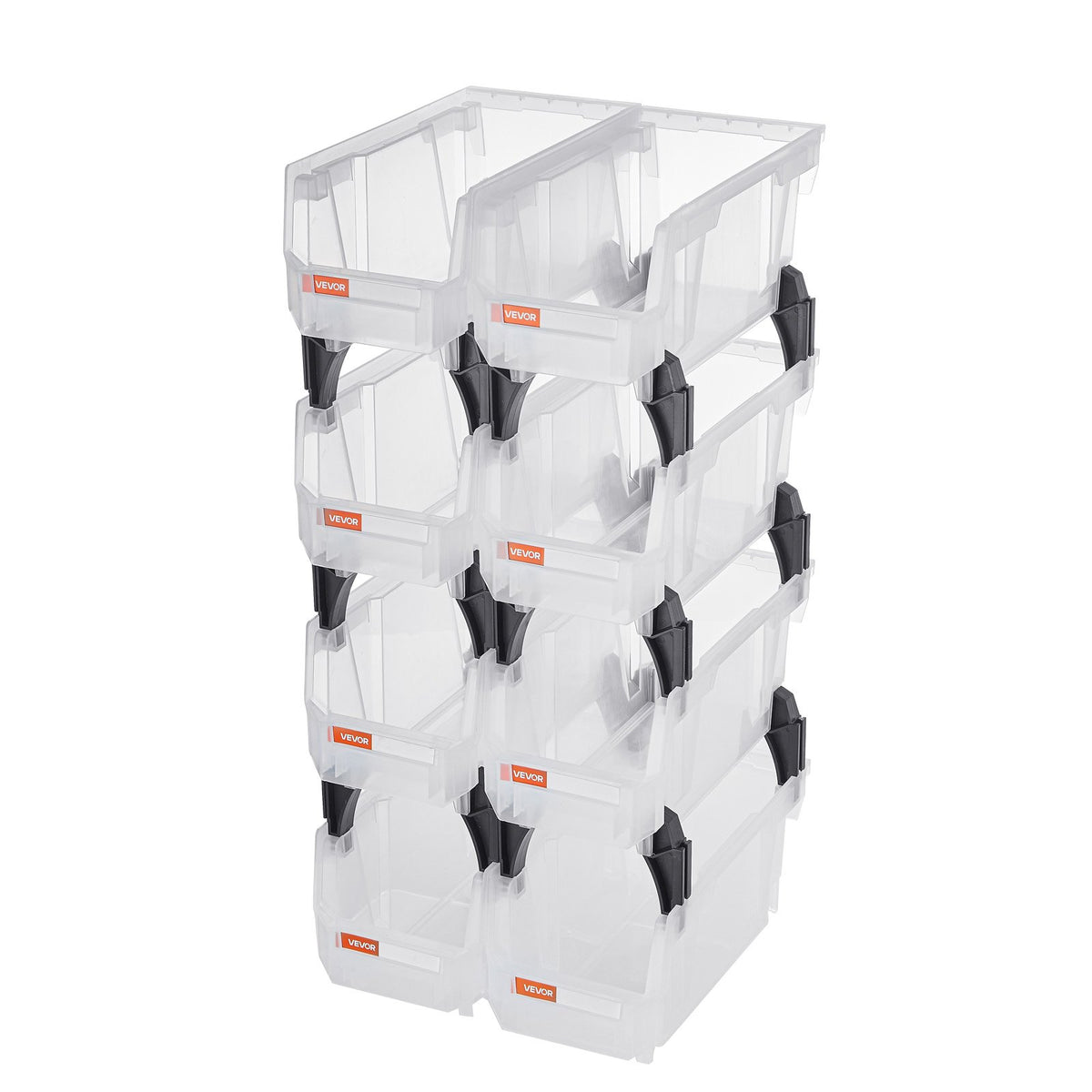 Plastic Stackable Storage Bins, 8 Pack 27.6x14x13 cm, Transparent Containers