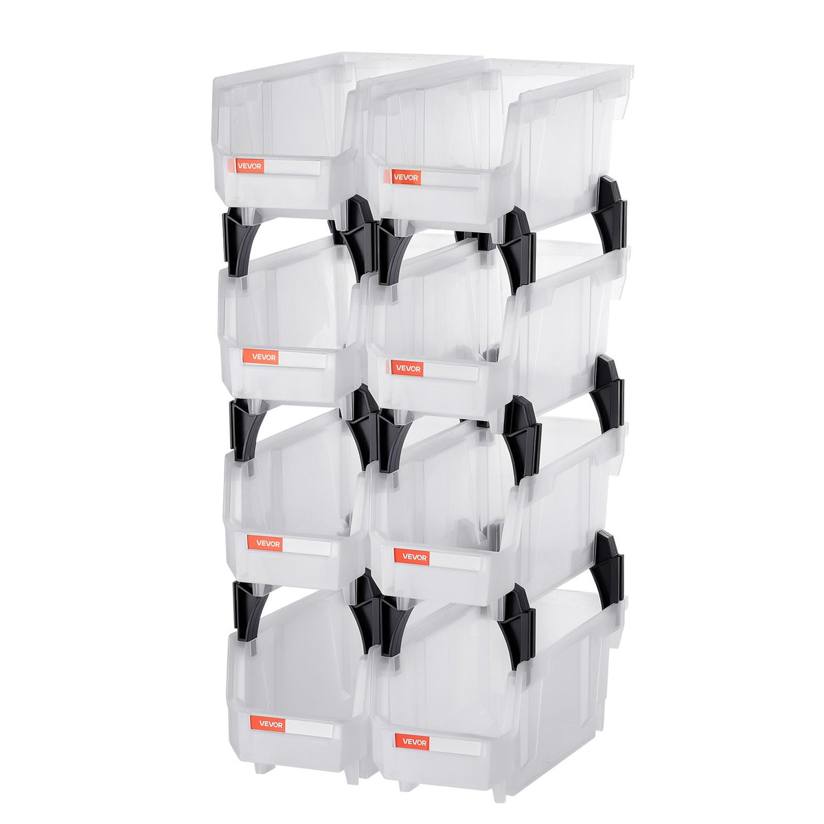 Plastic Stackable Storage Bins, 8 Pack 27.6x14x13 cm, Transparent Containers