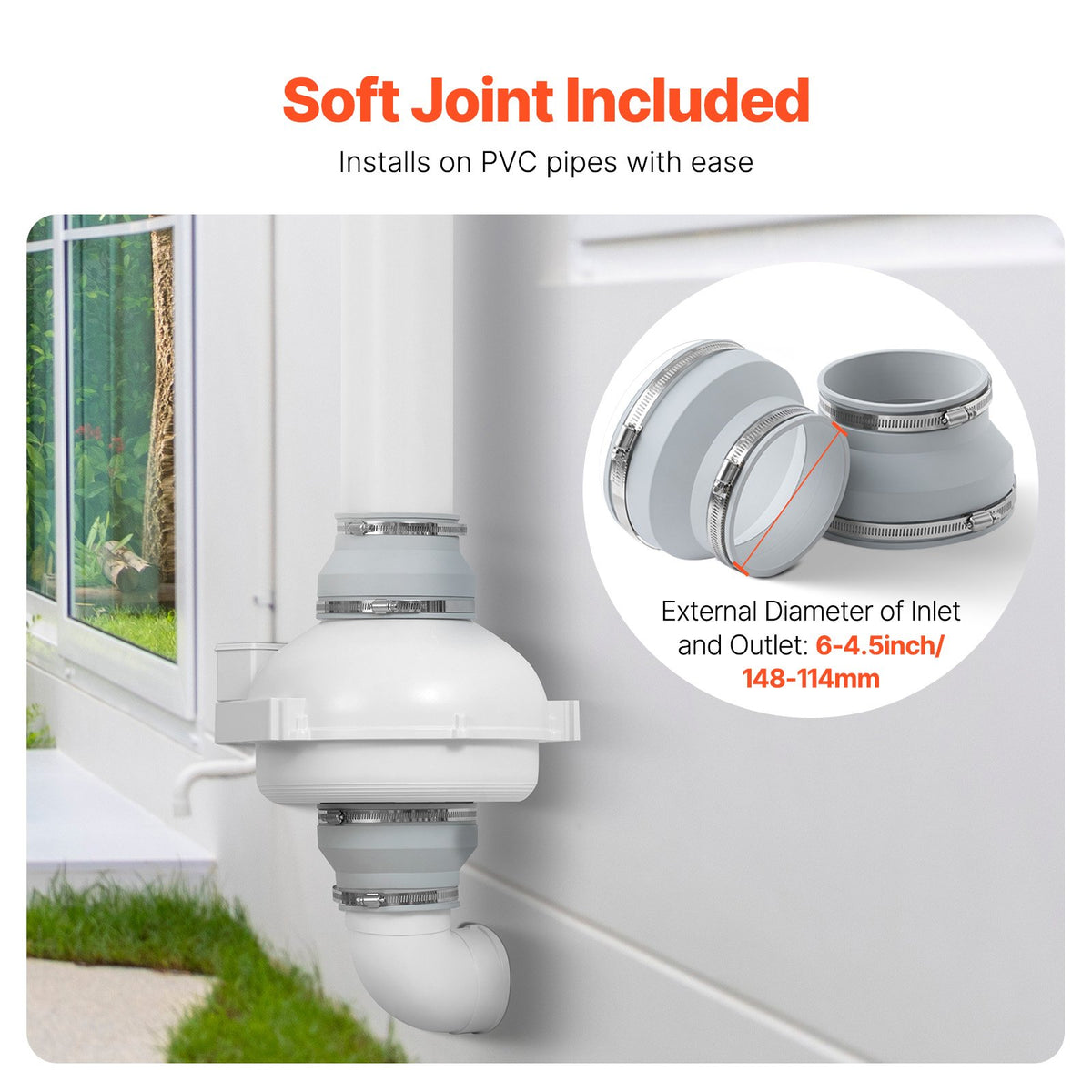 Radon Mitigation Fan System 4-4.5 Inch Quiet 380 CFM Indoor Outdoor Vent