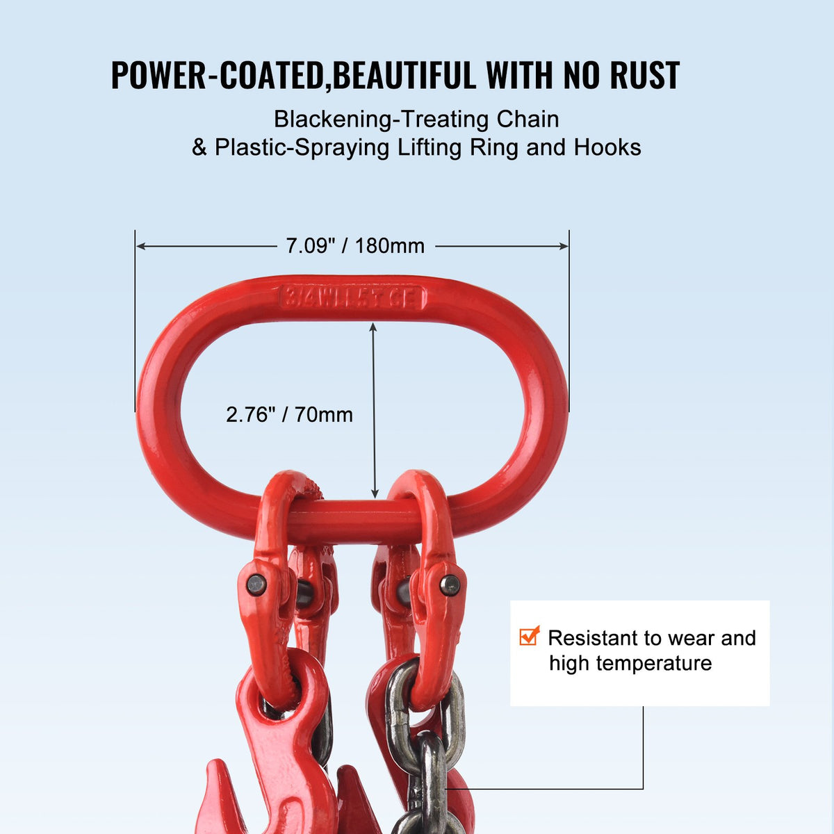Chain Sling 10mm x 180cm G80 Engine Hoist 5 Ton Lifting with Grab Hooks