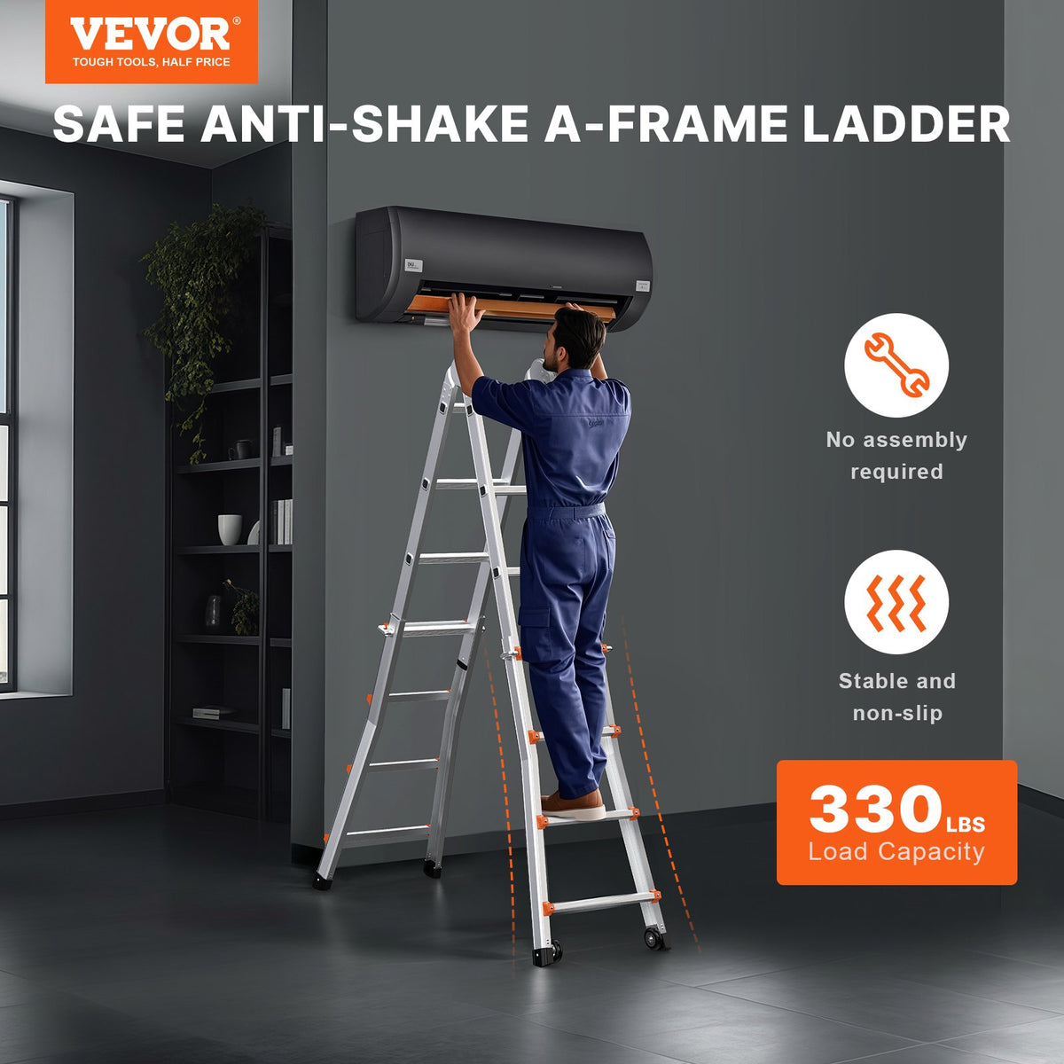 Telescoping Ladder A-Frame 13FT Compact Aluminum Multi-Function Portable 330LB