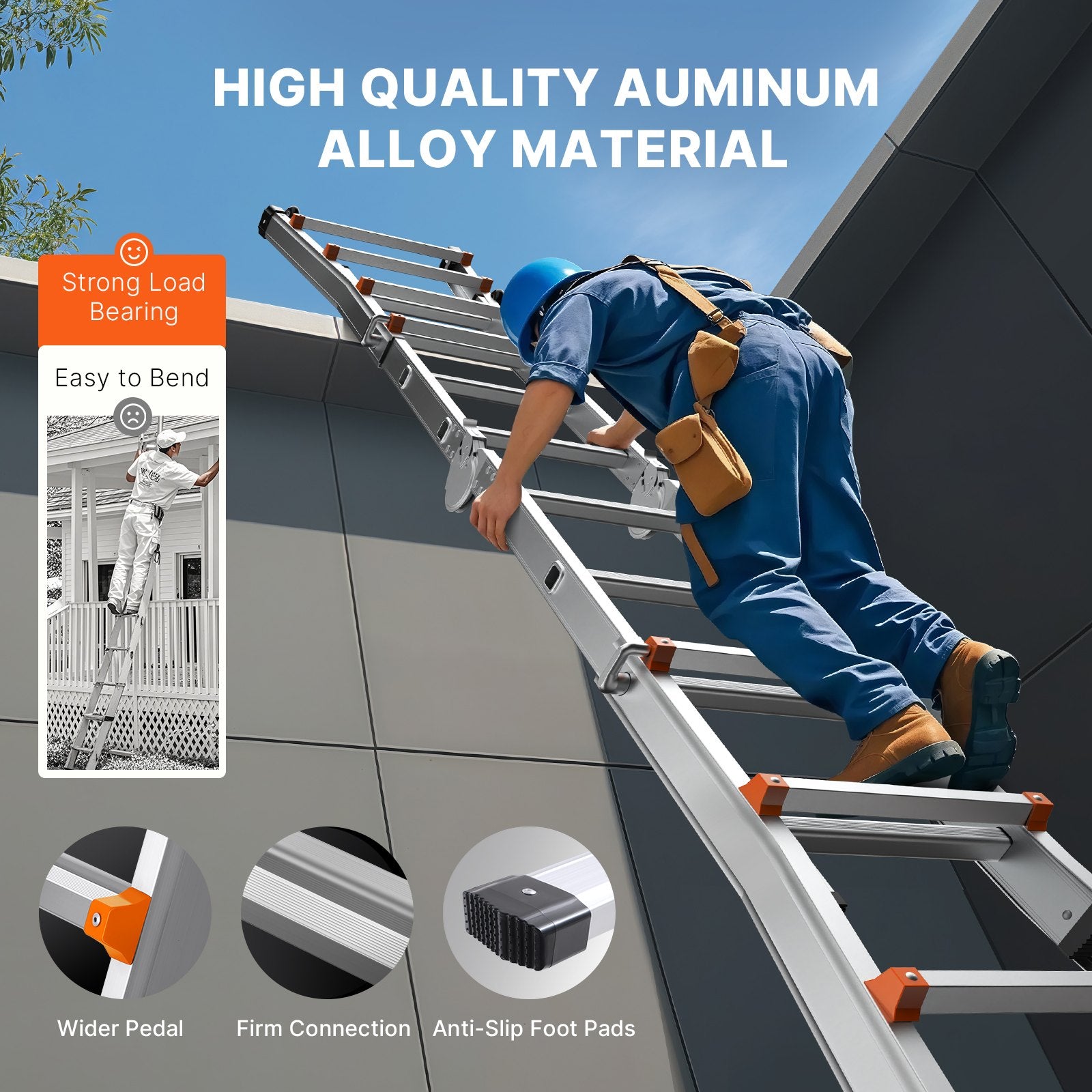 Telescoping Ladder A-Frame 13FT Compact Aluminum Multi-Function Portable 330LB