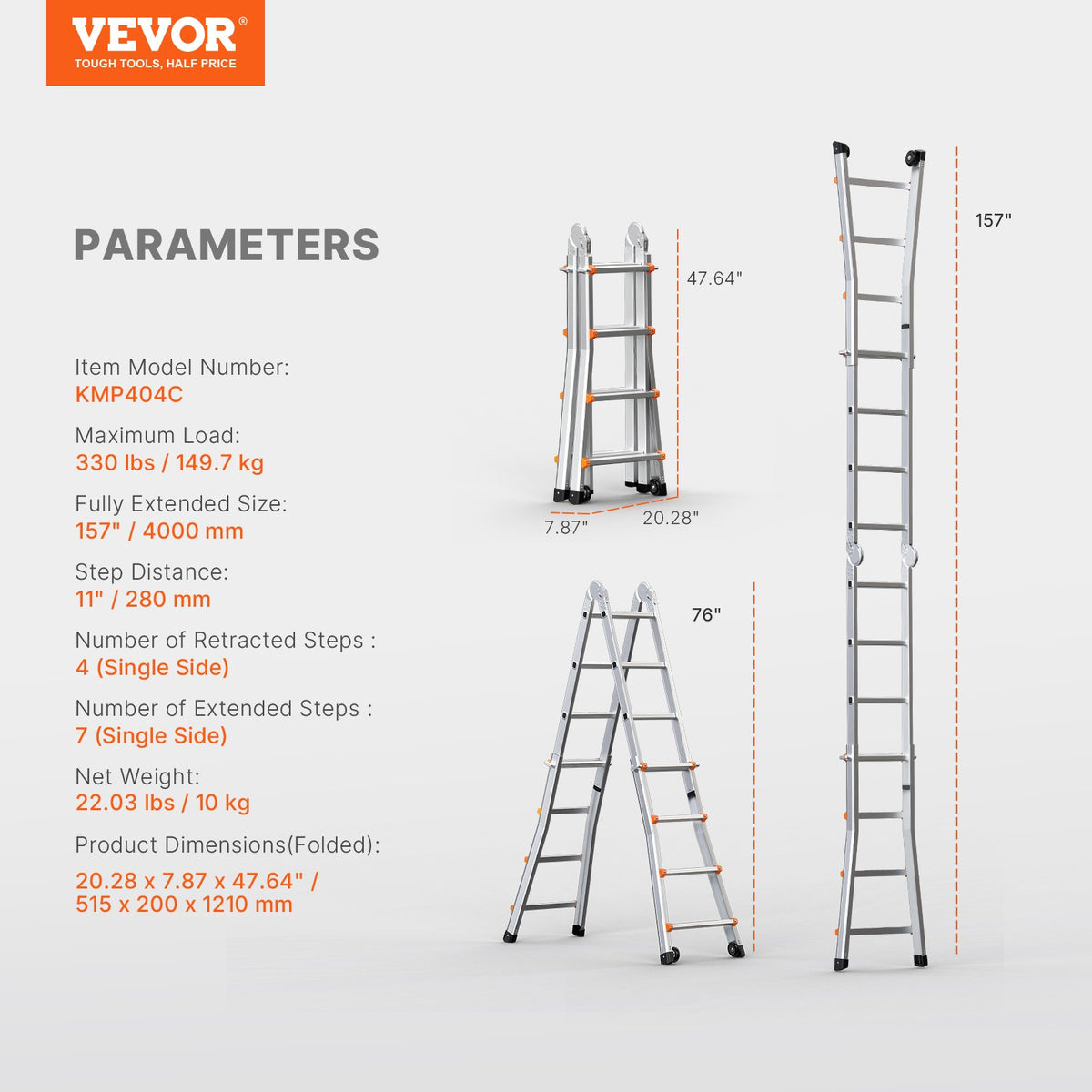 Telescoping Ladder A-Frame 13FT Compact Aluminum Multi-Function Portable 330LB