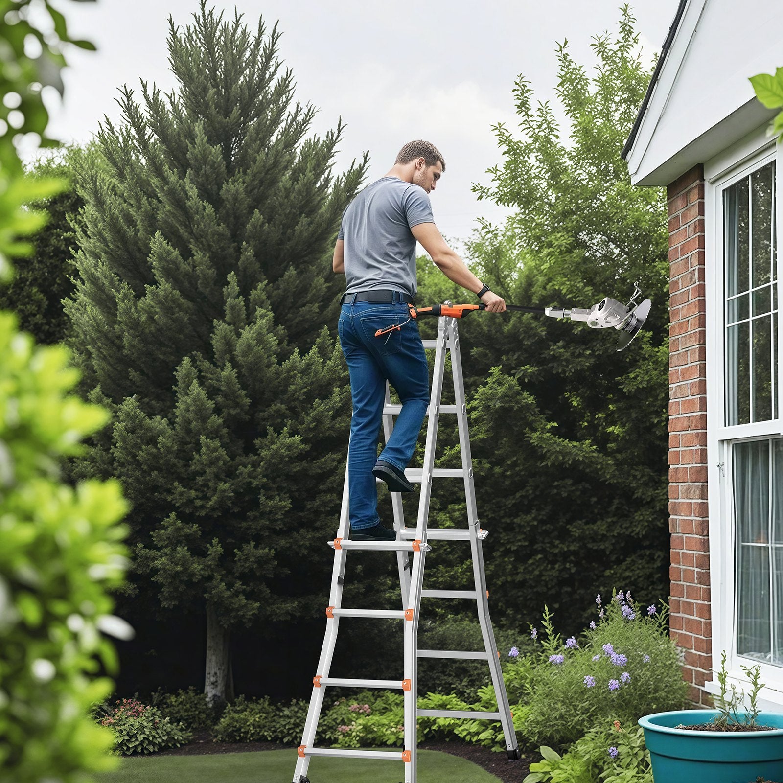 Telescoping Ladder A-Frame 13FT Compact Aluminum Multi-Function Portable 330LB