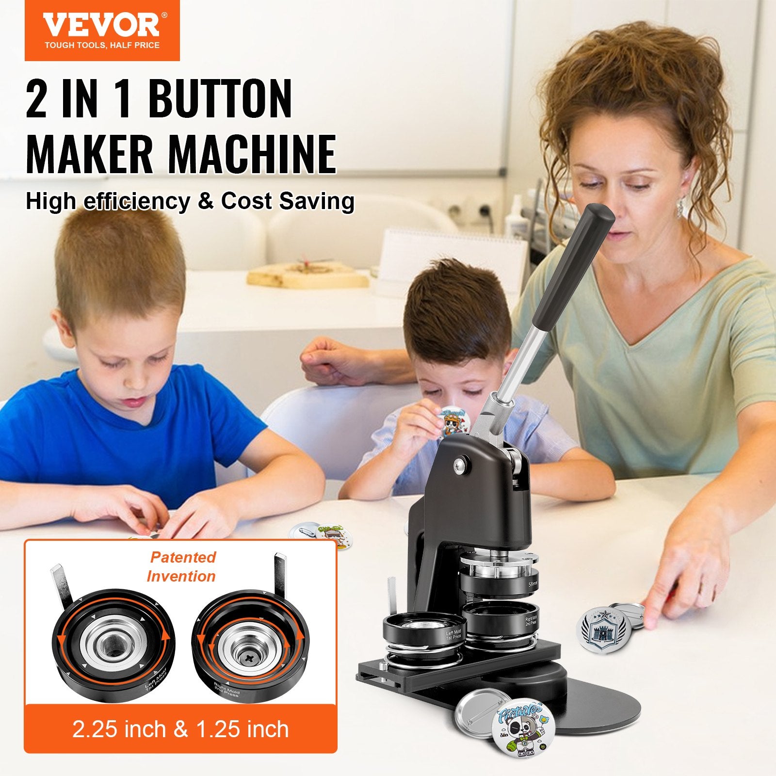 Button Maker Machine Multiple Sizes 1.25 & 2.25" Badge Punch Press Kit 500 Parts