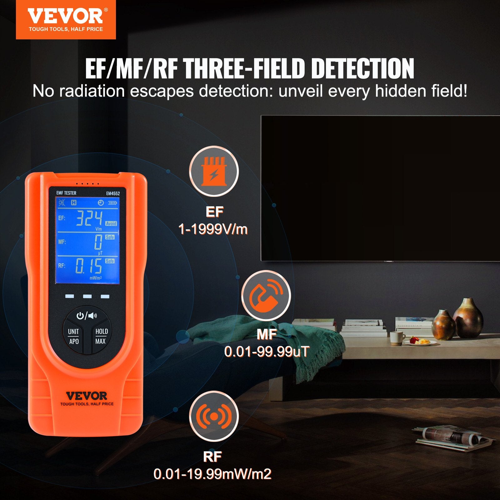 3-in-1 EMF Meter Handheld Rechargeable 5Hz-3.5GHz Electromagnetic Field Detector