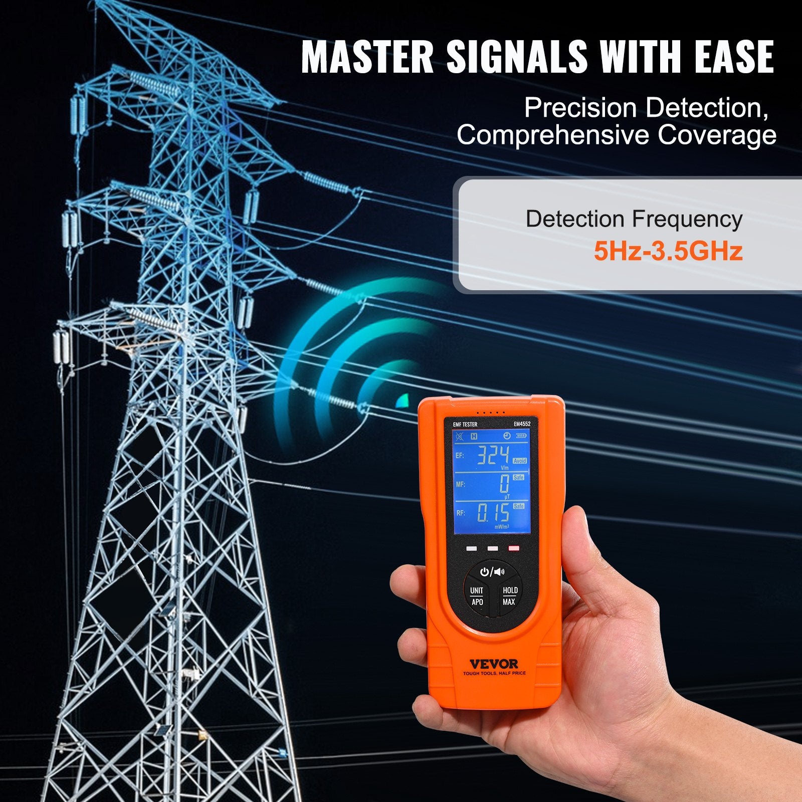 3-in-1 EMF Meter Handheld Rechargeable 5Hz-3.5GHz Electromagnetic Field Detector
