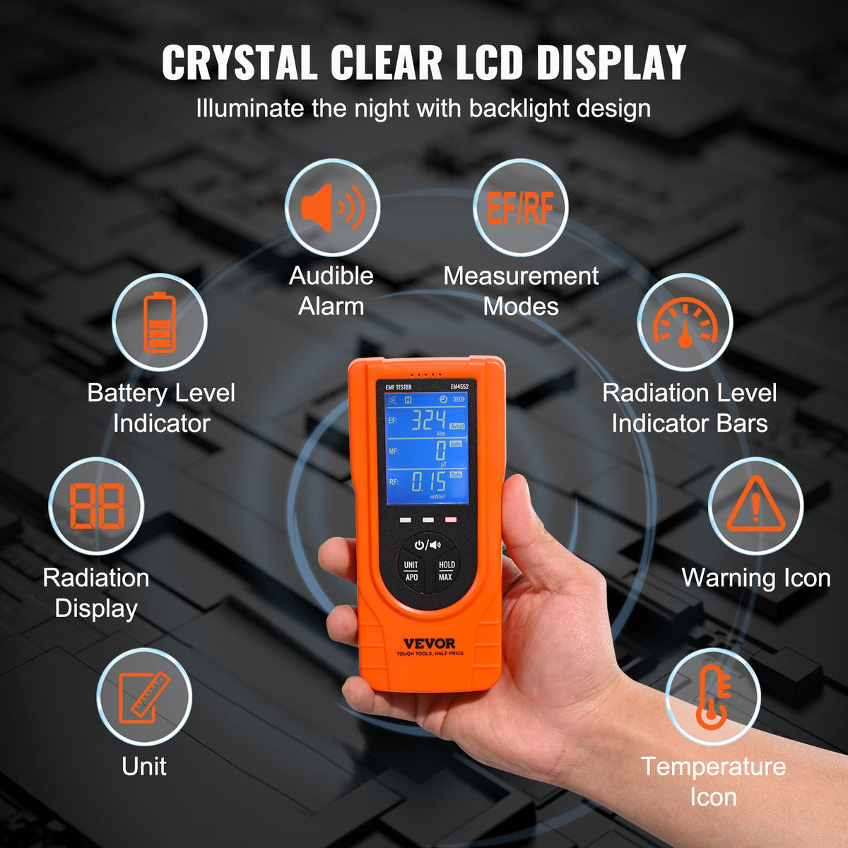 3-in-1 EMF Meter Handheld Rechargeable 5Hz-3.5GHz Electromagnetic Field Detector