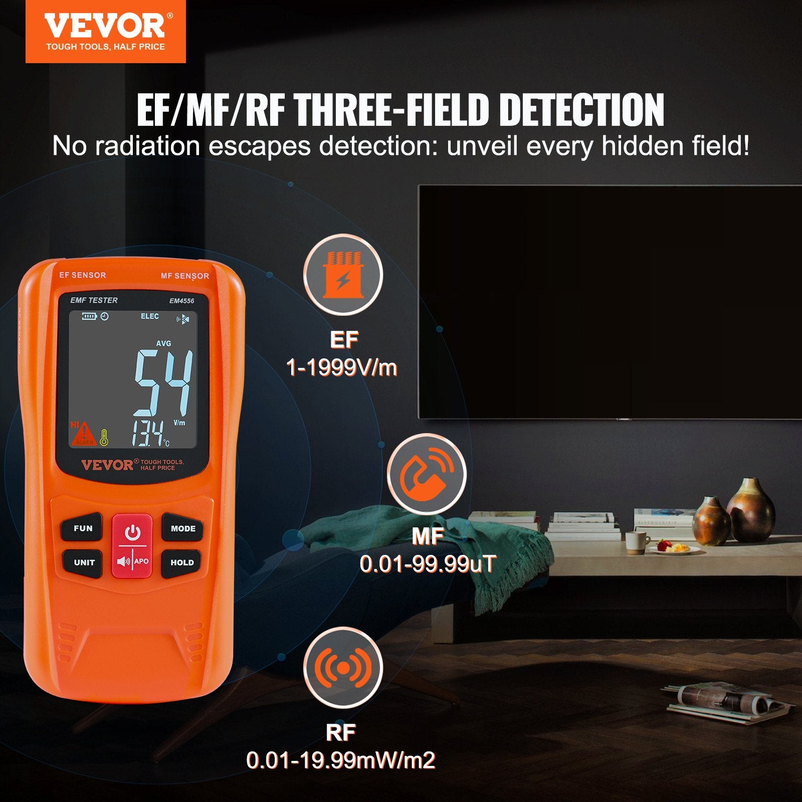 3-in-1 EMF Meter Handheld Rechargeable 5Hz-6GHz Electromagnetic Field Detector