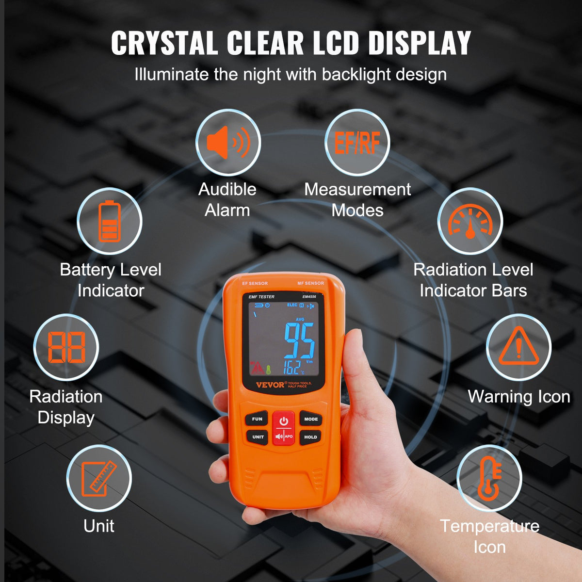 3-in-1 EMF Meter Handheld Rechargeable 5Hz-6GHz Electromagnetic Field Detector