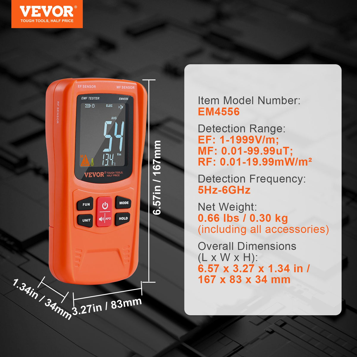 3-in-1 EMF Meter Handheld Rechargeable 5Hz-6GHz Electromagnetic Field Detector