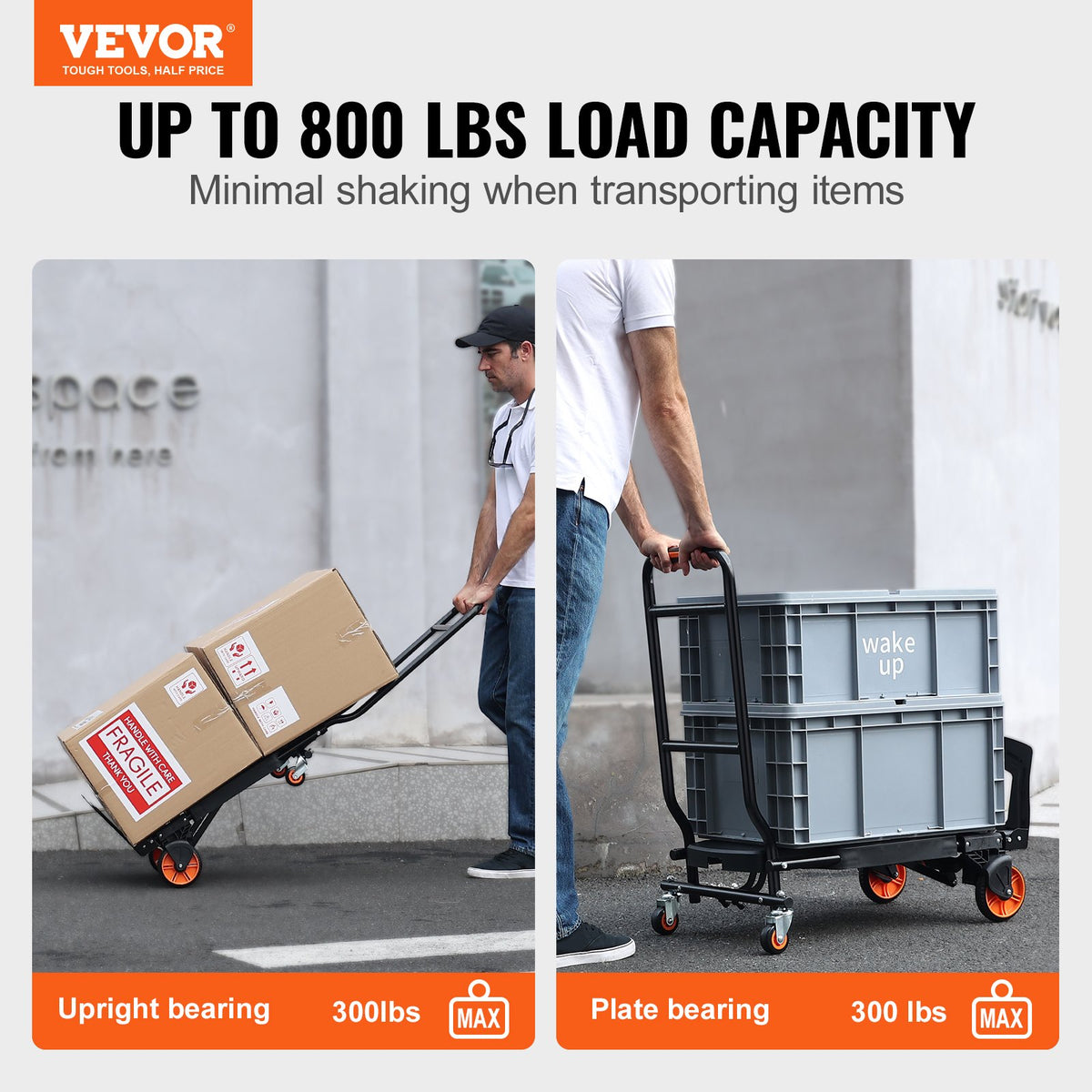 Hand Truck Aluminum 2-in-1 136kg Load Heavy Duty Convertible Dolly with Wheels