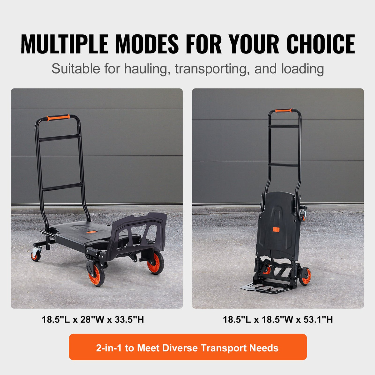 Hand Truck Aluminum 2-in-1 136kg Load Heavy Duty Convertible Dolly with Wheels