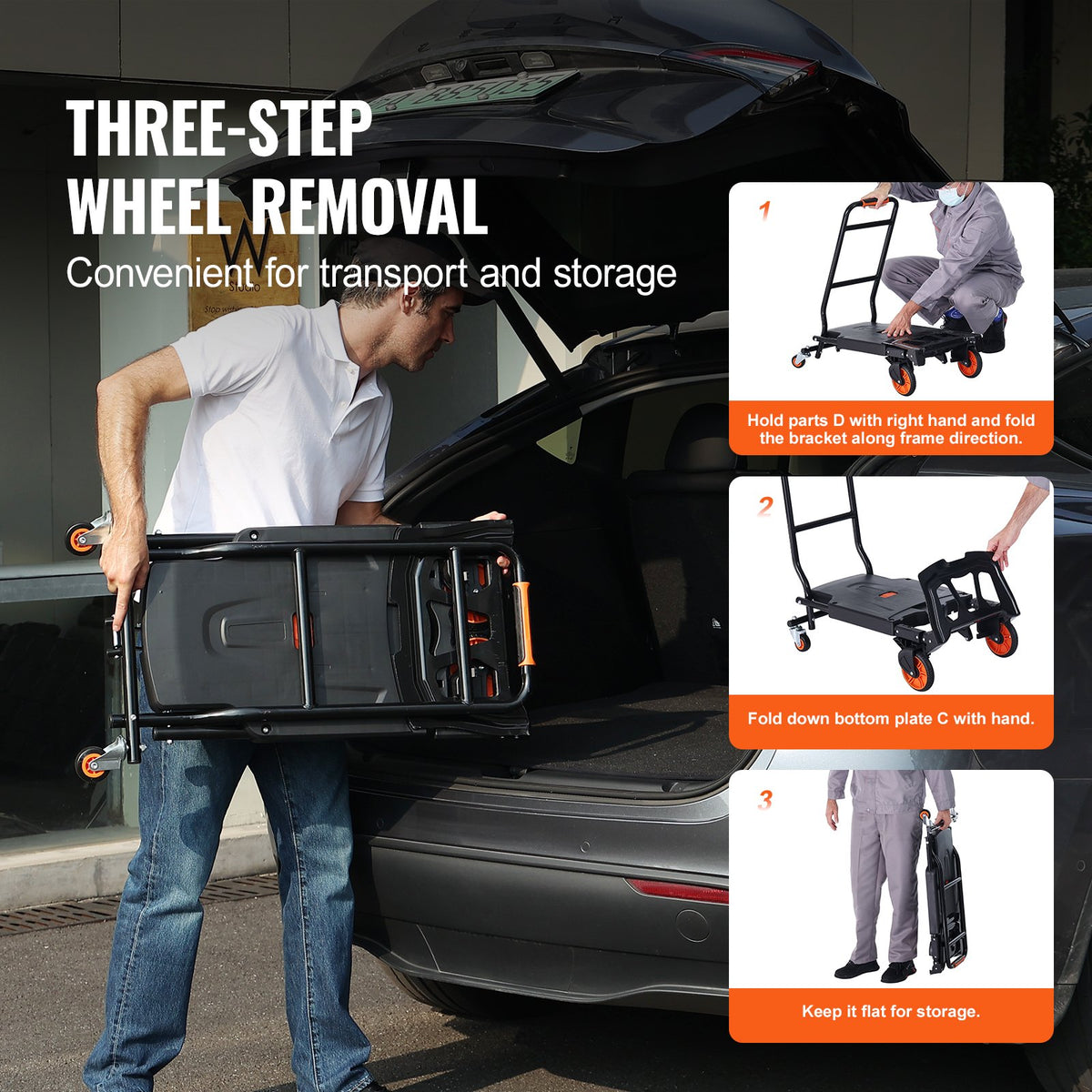 Hand Truck Aluminum 2-in-1 136kg Load Heavy Duty Convertible Dolly with Wheels
