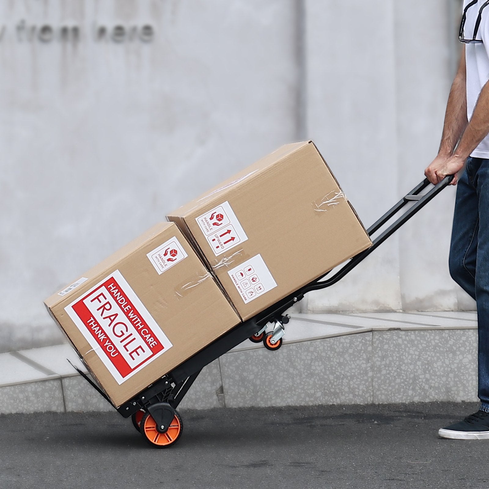 Hand Truck Aluminum 2-in-1 136kg Load Heavy Duty Convertible Dolly with Wheels