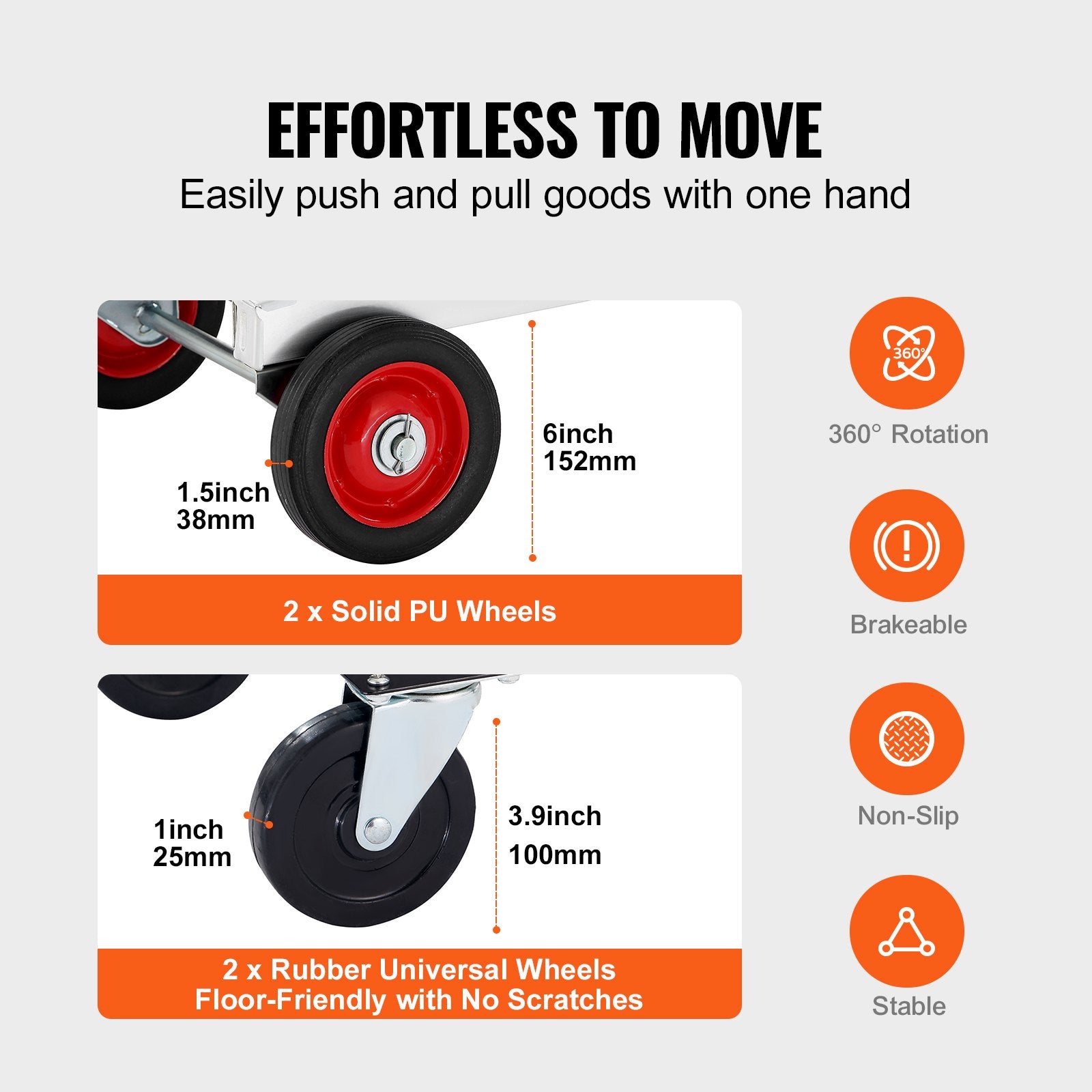 Hand Truck 2-in-1 Aluminum 181KG Convertible Folding Dolly with Rubber Wheels