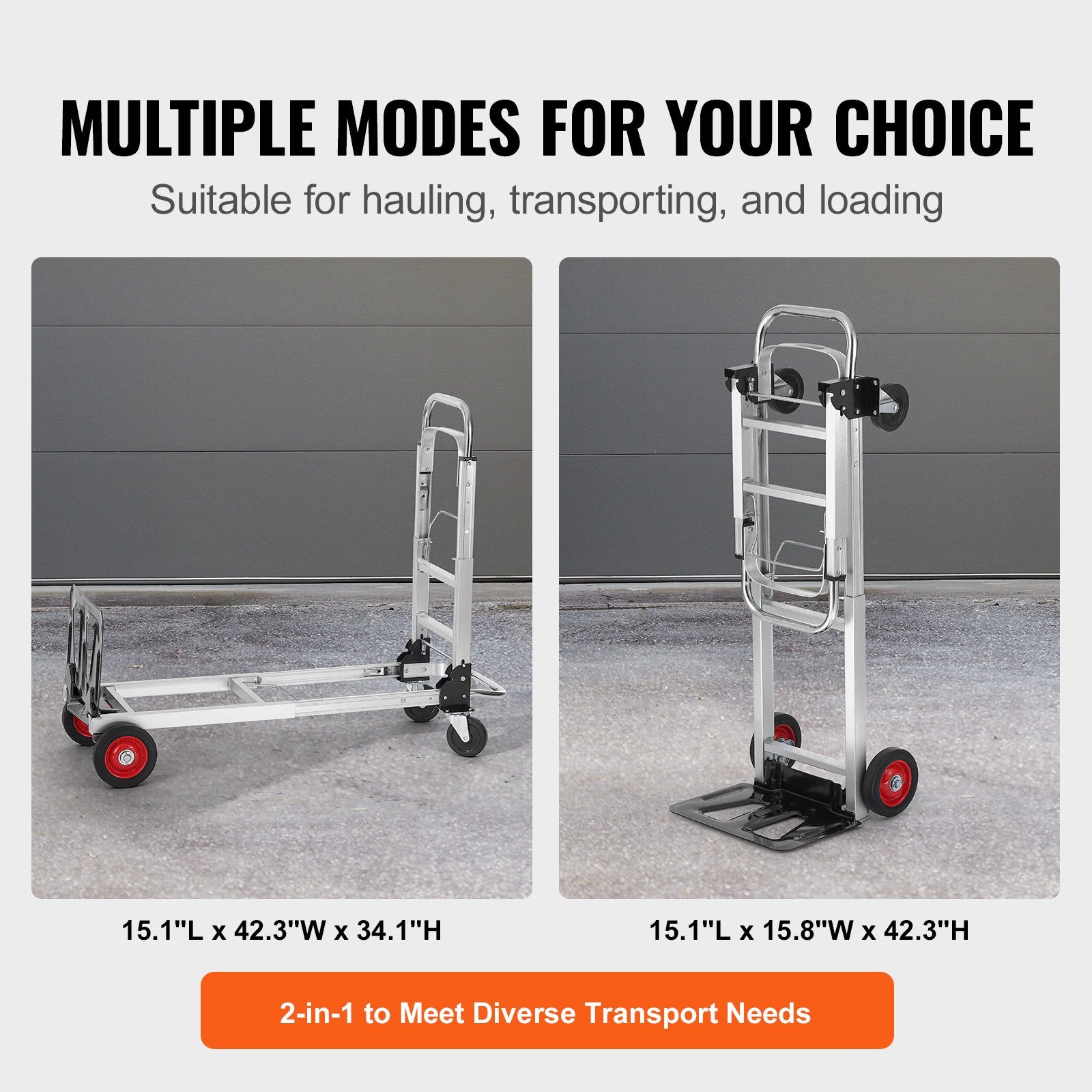 Hand Truck 2-in-1 Aluminum 181KG Convertible Folding Dolly with Rubber Wheels