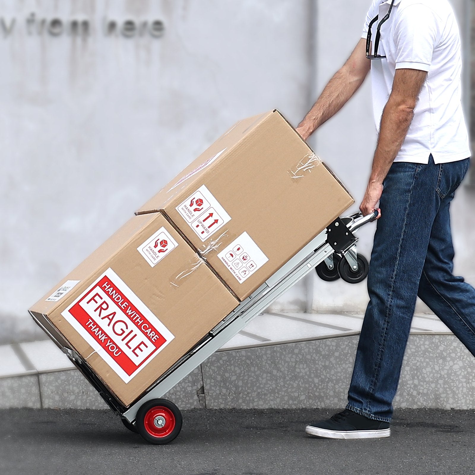 Hand Truck 2-in-1 Aluminum 181KG Convertible Folding Dolly with Rubber Wheels