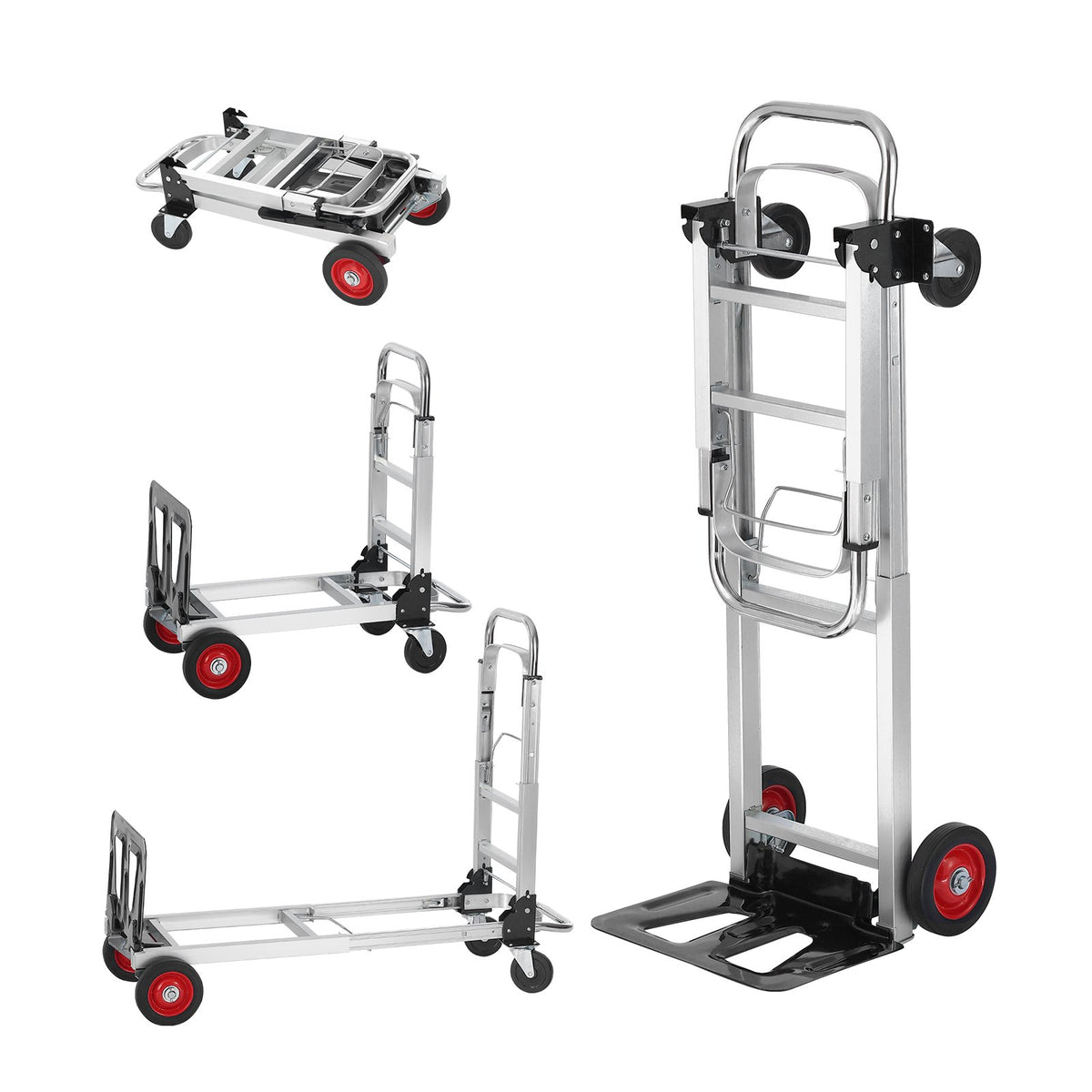 Hand Truck 2-in-1 Aluminum 181KG Convertible Folding Dolly with Rubber Wheels