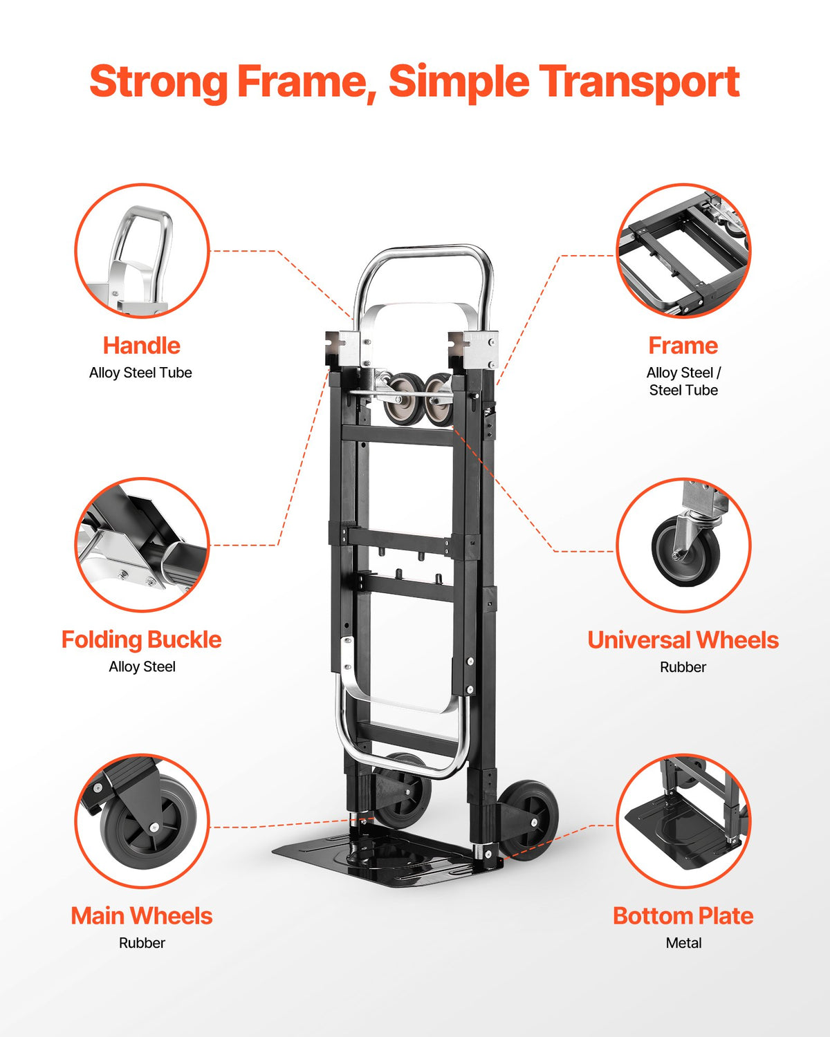 2-in-1 Folding Hand Truck 226.9kg Convertible 4-Wheel Dolly Adjustable Handle