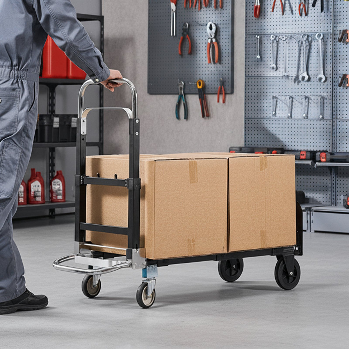 2-in-1 Folding Hand Truck 226.9kg Convertible 4-Wheel Dolly Adjustable Handle