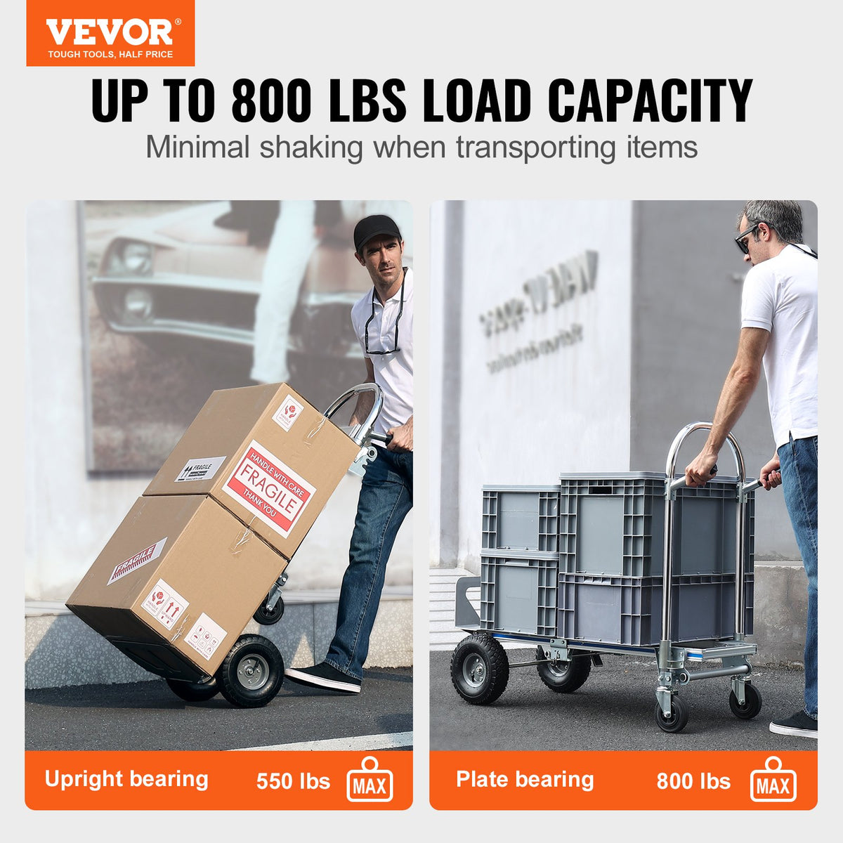 Hand Truck 2-in-1 Aluminum 363KG Convertible Folding Dolly with Rubber Wheels