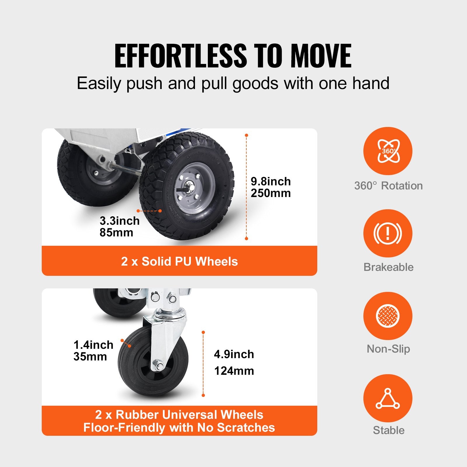 Hand Truck 2-in-1 Aluminum 363KG Convertible Folding Dolly with Rubber Wheels