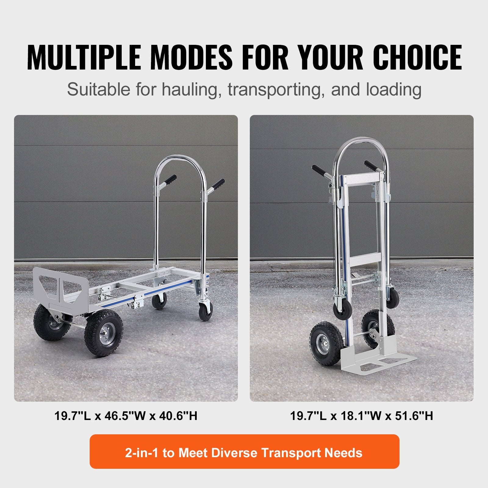 Hand Truck 2-in-1 Aluminum 363KG Convertible Folding Dolly with Rubber Wheels