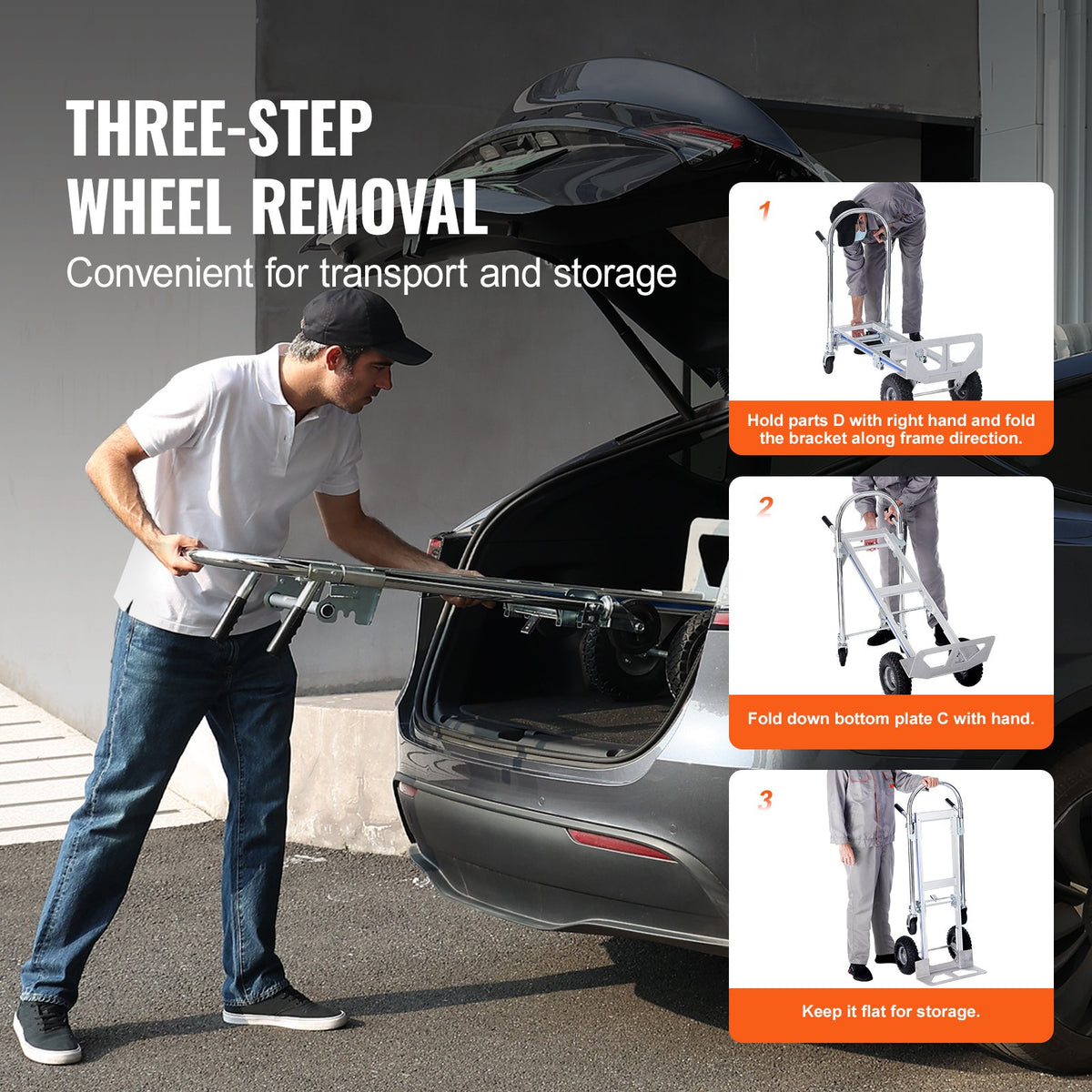 Hand Truck 2-in-1 Aluminum 363KG Convertible Folding Dolly with Rubber Wheels