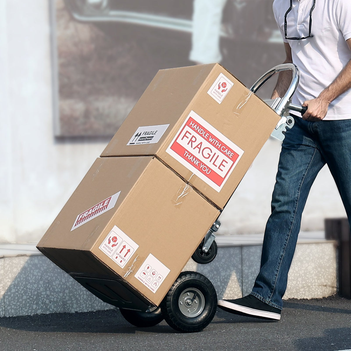 Hand Truck 2-in-1 Aluminum 363KG Convertible Folding Dolly with Rubber Wheels
